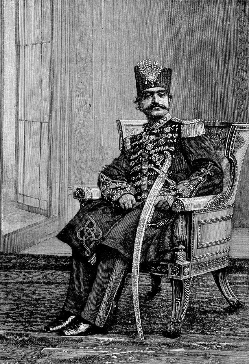 The Shah of Persia, Nassr-ed-din (Nasser-ed-din), in ceremonial costume. av Unknown artist