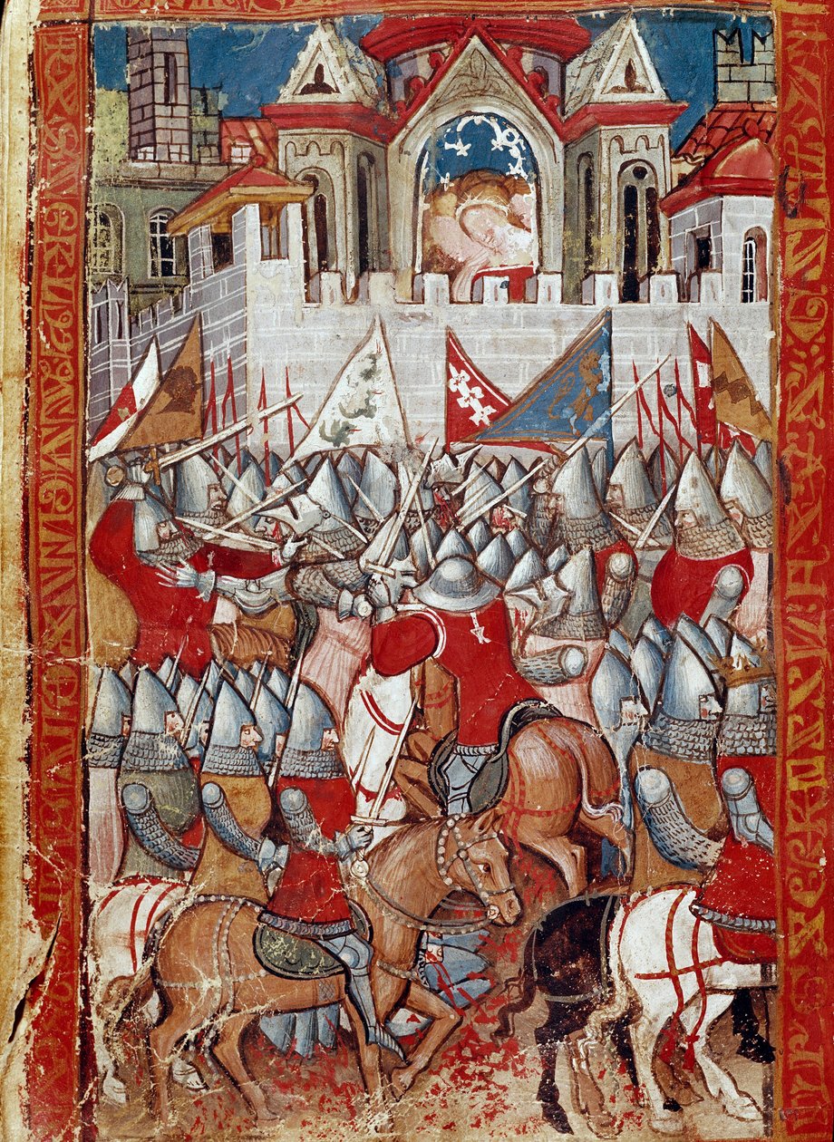 Beleiringen av Pamplona i Spania av Charlemagne, og vant mot Sarrazins Miniature fra «Entre d