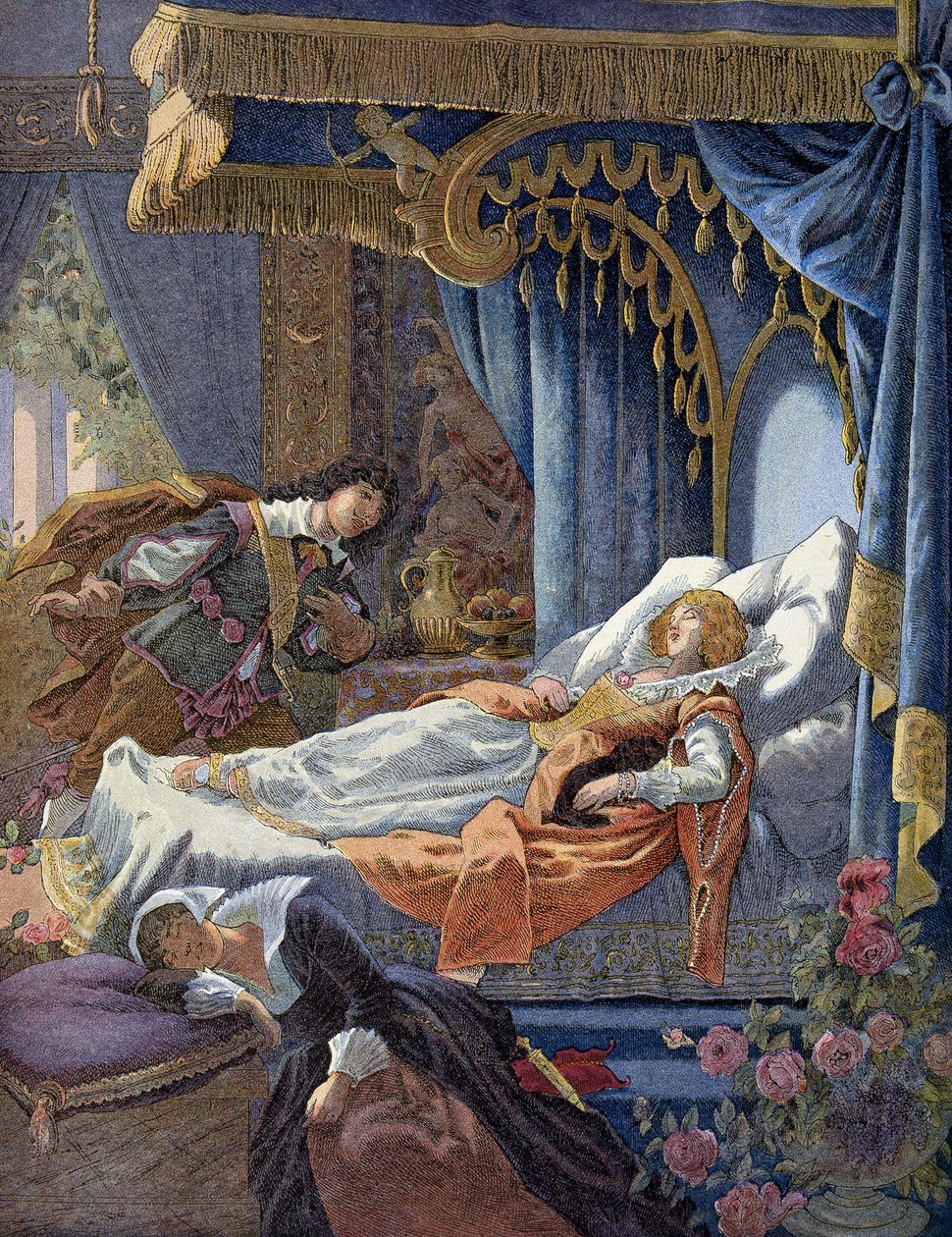 Tornerose fra Perrault. 1800-talls kromolitografi. av Unknown artist