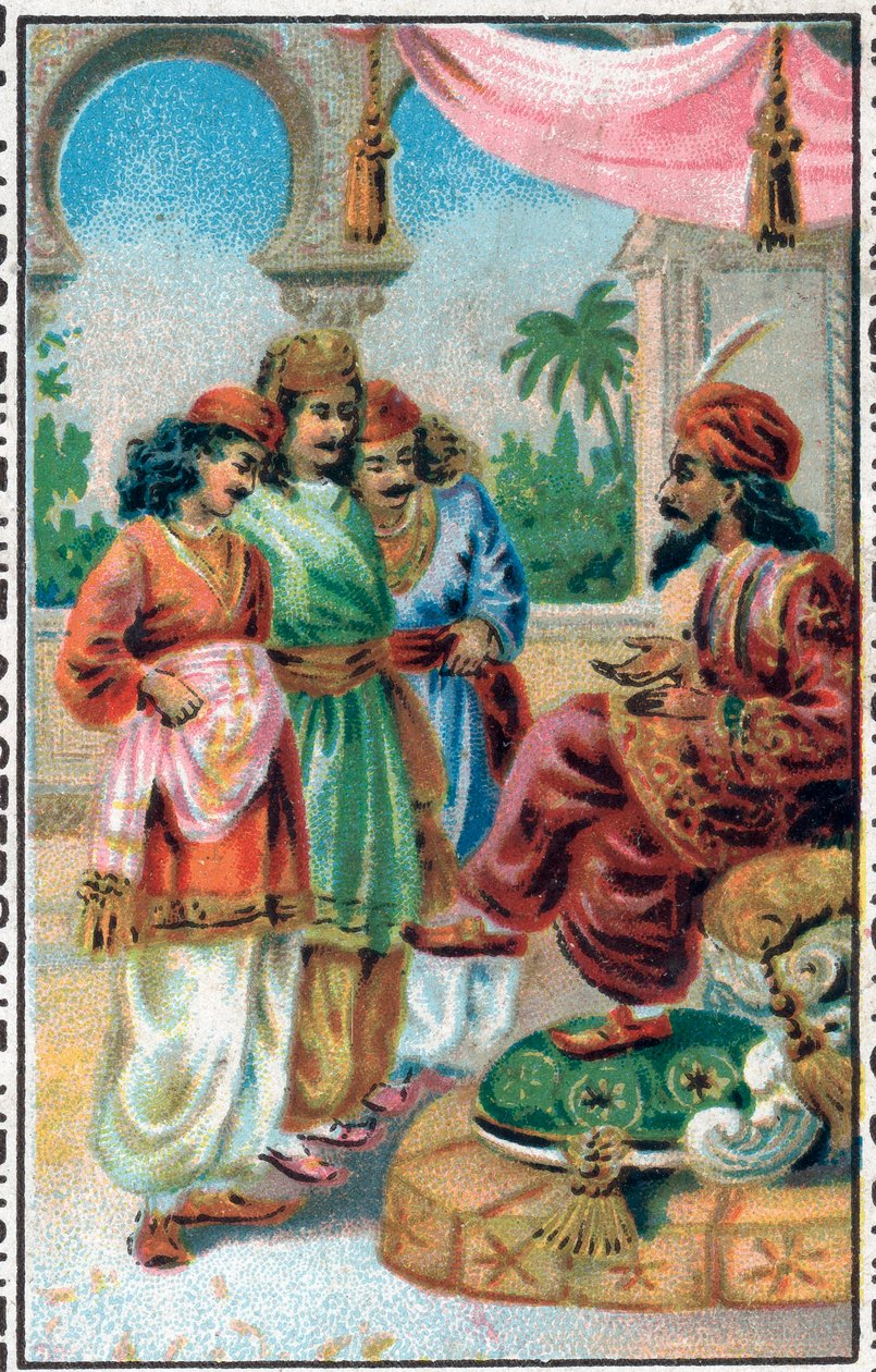 Sultanen og sønnene hans. Historien om prins Ahmed og avgiften Paris-Banou (Pari Banou) (Paribanu). Fortelling om 1001 netter (fortellinger om tusen og én natt). Kromolitografi fra slutten av 1800-tallet. av Unknown artist