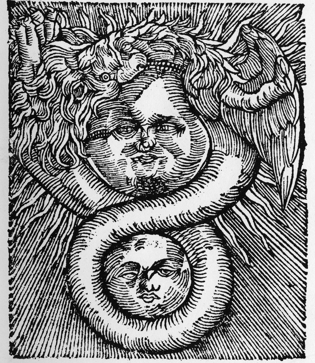 Solen og månen: forent av dragen - Gravering fra arbeidet til Basil Valentine "The Azoth of the Philosophers"". Paris av Unknown artist