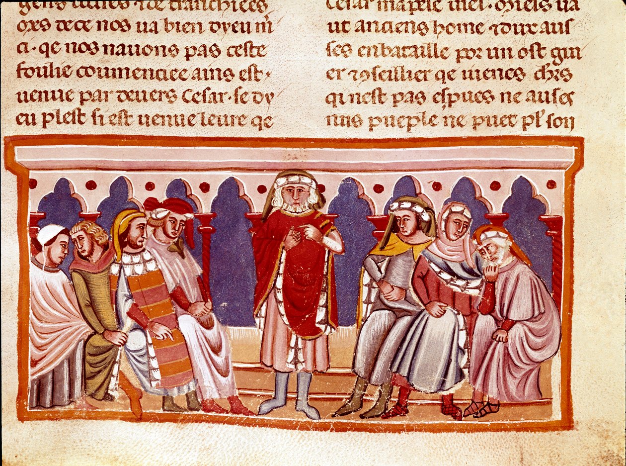 Læren om miniatyrlov fra "The Facts of the Romans"" som forteller om livet til den tolv keiseren. Venezia fra 1200-tallet, biblioteca Marciana av Unknown artist