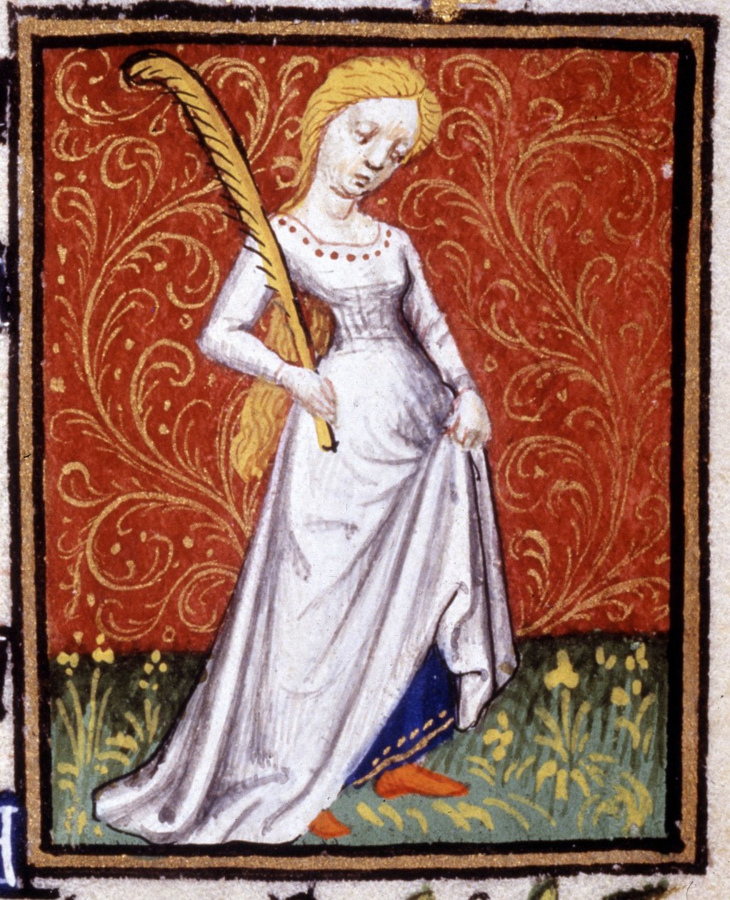 Jomfruen. Miniatyr av et horoskop. 1400-talls manuskript. Bibl. Trivulziana, Milano. av Unknown artist