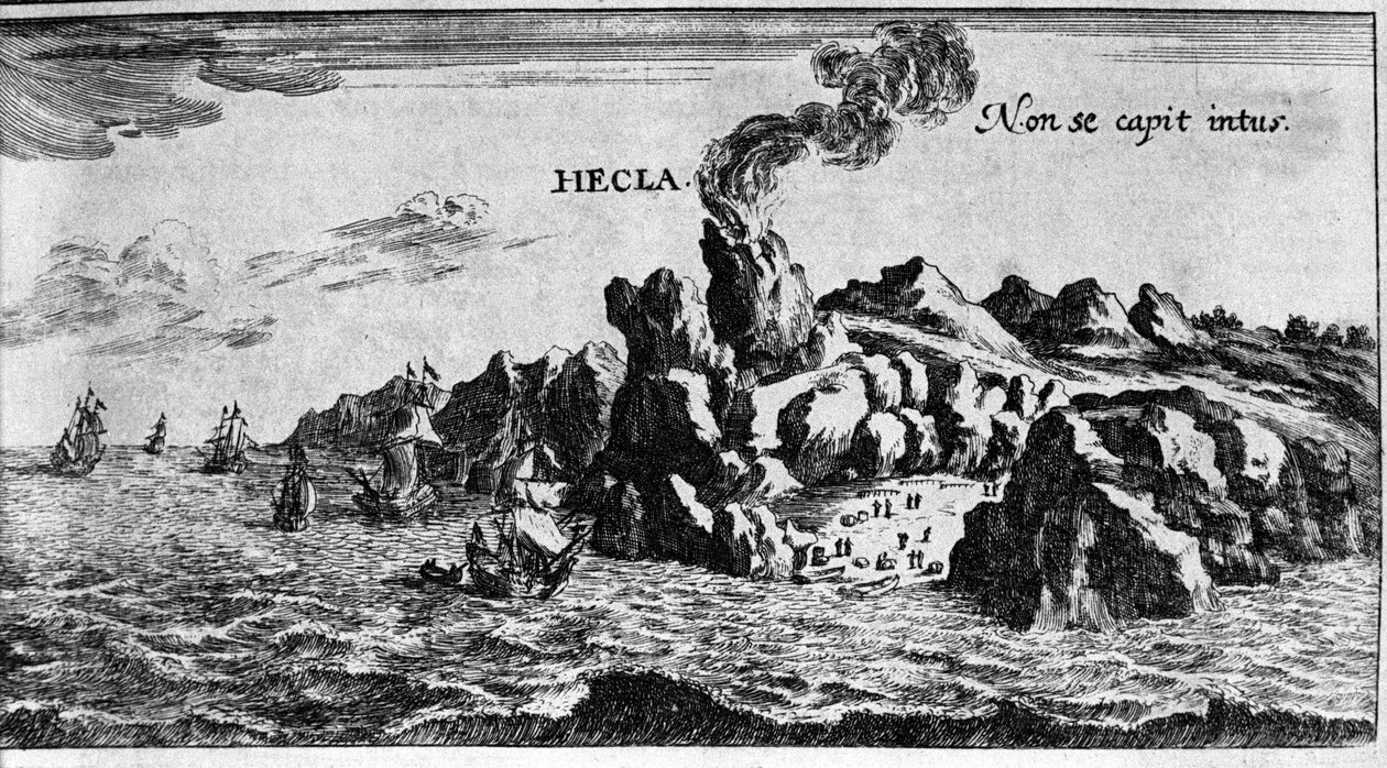 Volca Hekla på kysten av Island - i Verdens underverk av Johamm Zahn, sd. 1696. av Unknown artist