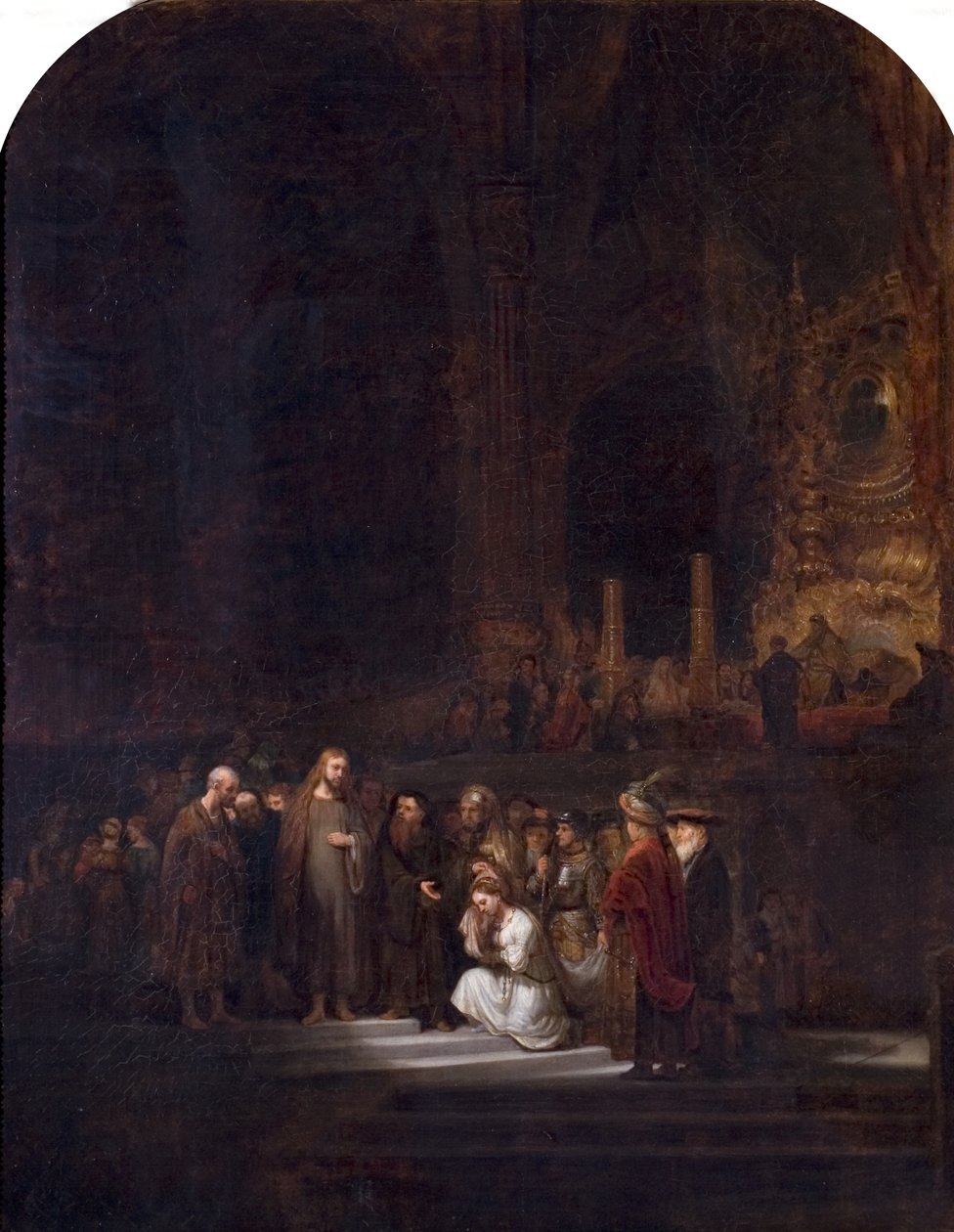 Kvinnen tatt i utroskap (etter Rembrandt), ca. 1845 av Unknown