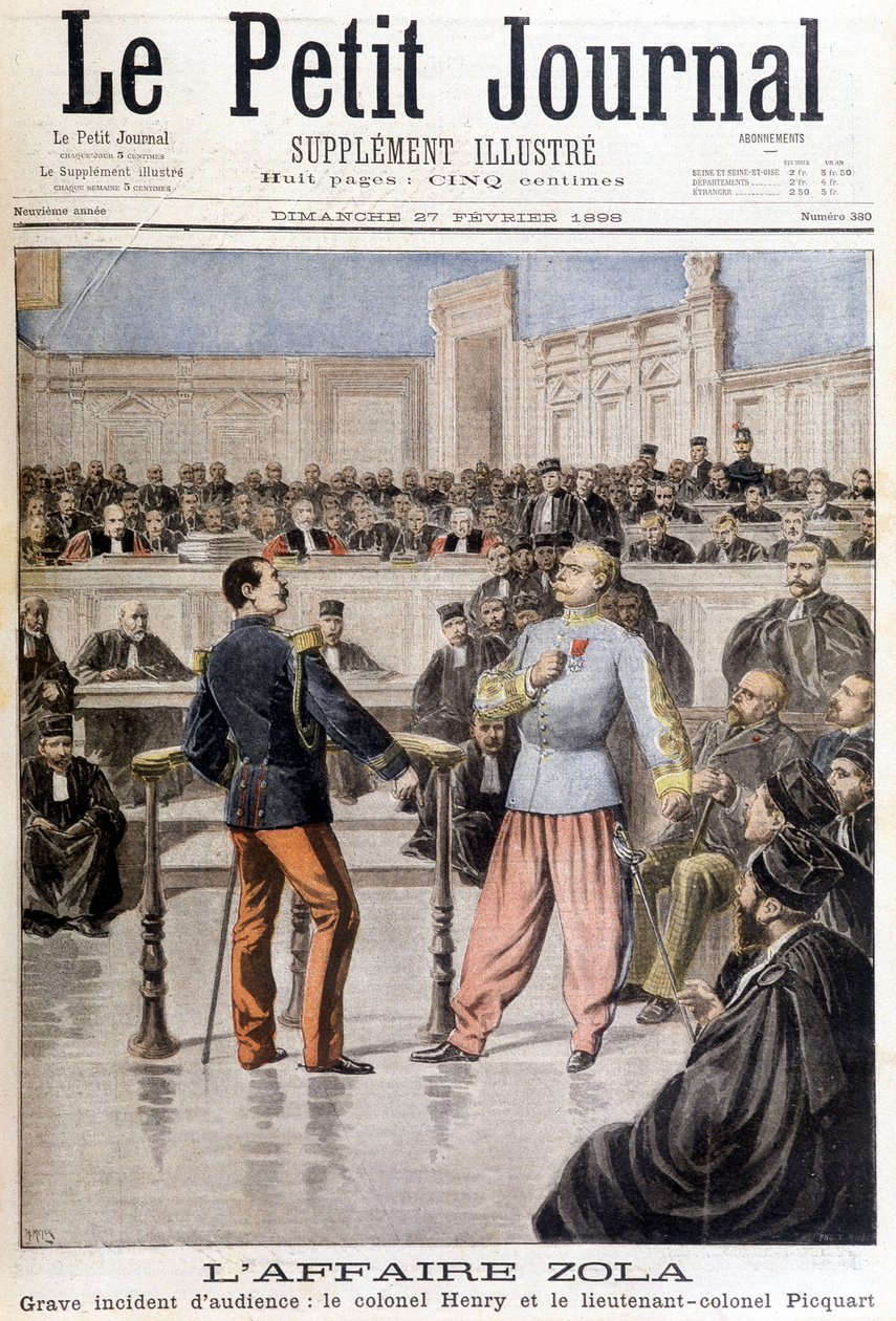 Zola-saken: alvorlig høringshendelse mellom oberst Hubert Henry (1846-1898) og oberstløytnant Georges Picquart (1854-1914) - i "" Le Petite Journal"" av 27.02.1898 av Unknown artist