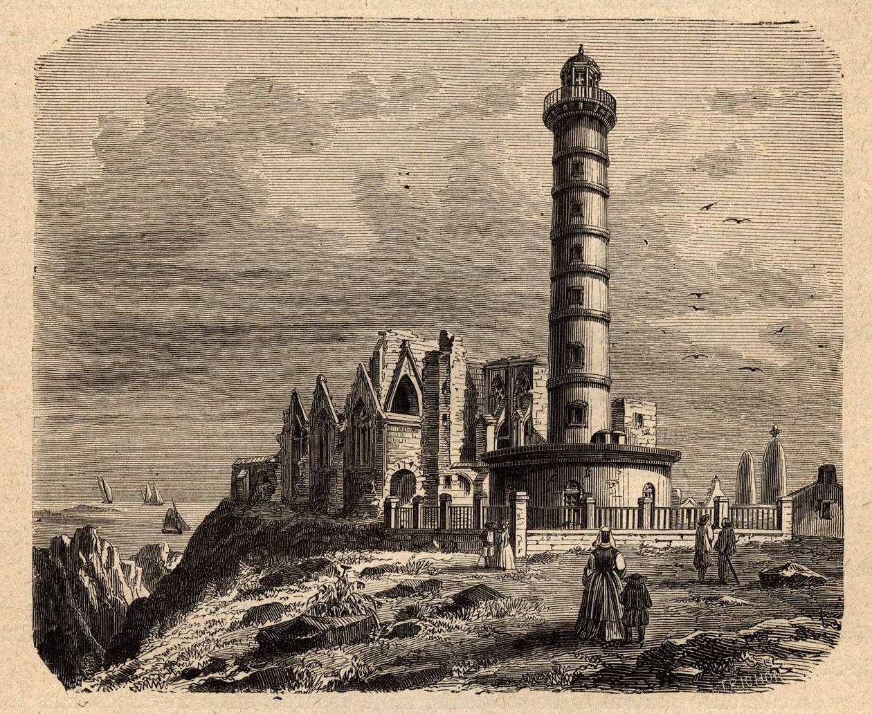 Klosteret Saint Mathieu de Fine Terre - Bretonsk kloster - Abbaye Saint-Mathieu de Fine-Terre - gravering i "" PATRIE"" - PECTUREQUIREQUE BESKRIVELSE AV FRANKRIKE I 6 BIND AV LUCIEN HUARD - slutten av 1800-tallet av Unknown artist