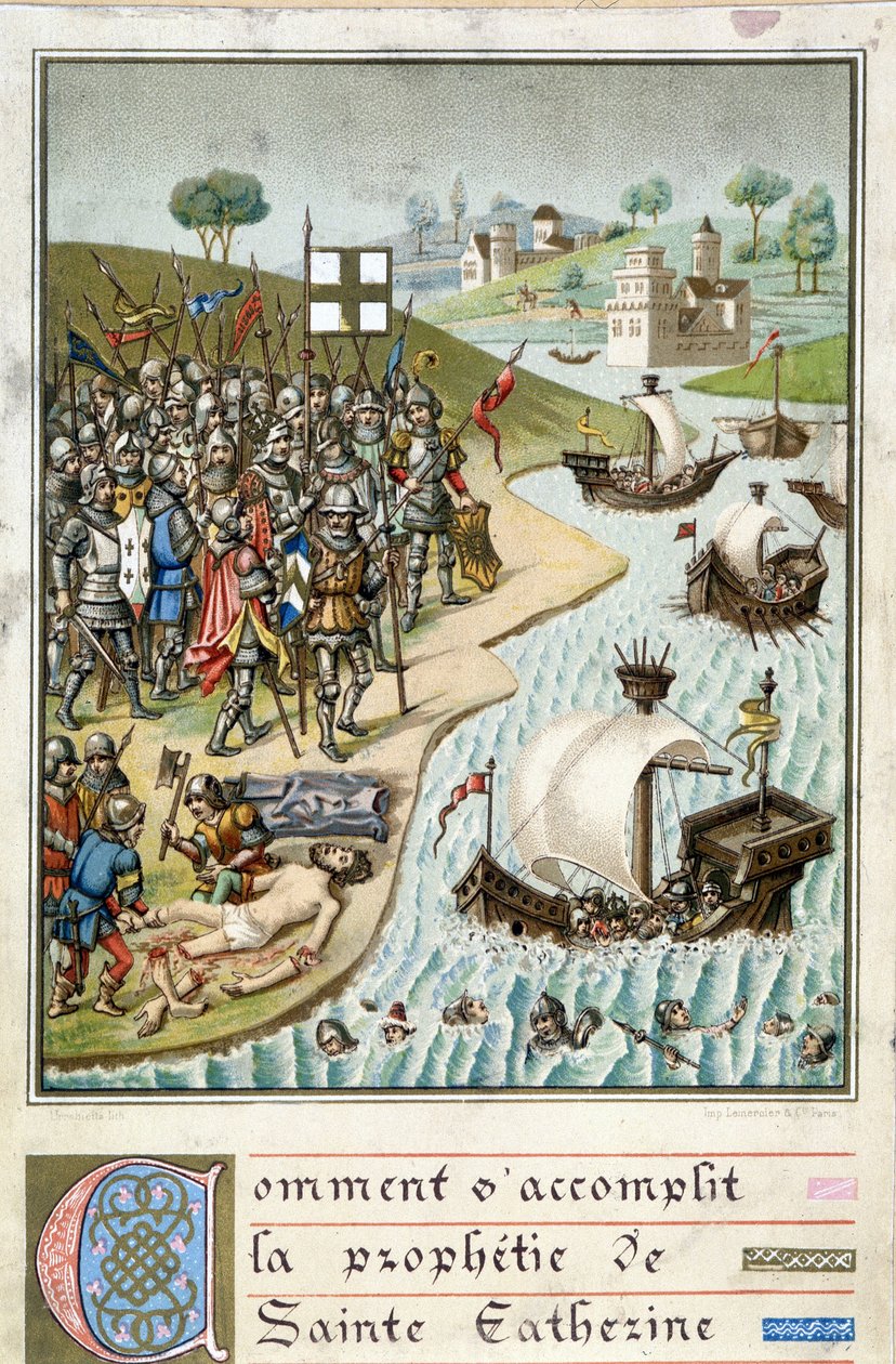 Gjennomføringen av profetien til Saint Catherine - Gravering av det 19. århundre av Unknown artist