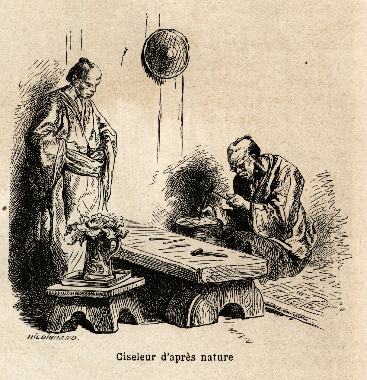 The after nature meiseler. Gravering for å illustrere reisen til Japan i 1863-1864, av Aime Humbert, minister for det sveitsiske konføderasjonen, i "Le tour du monde, nouveau journal des voyages", utgitt under ledelse av Edouard Charton av Unknown artist