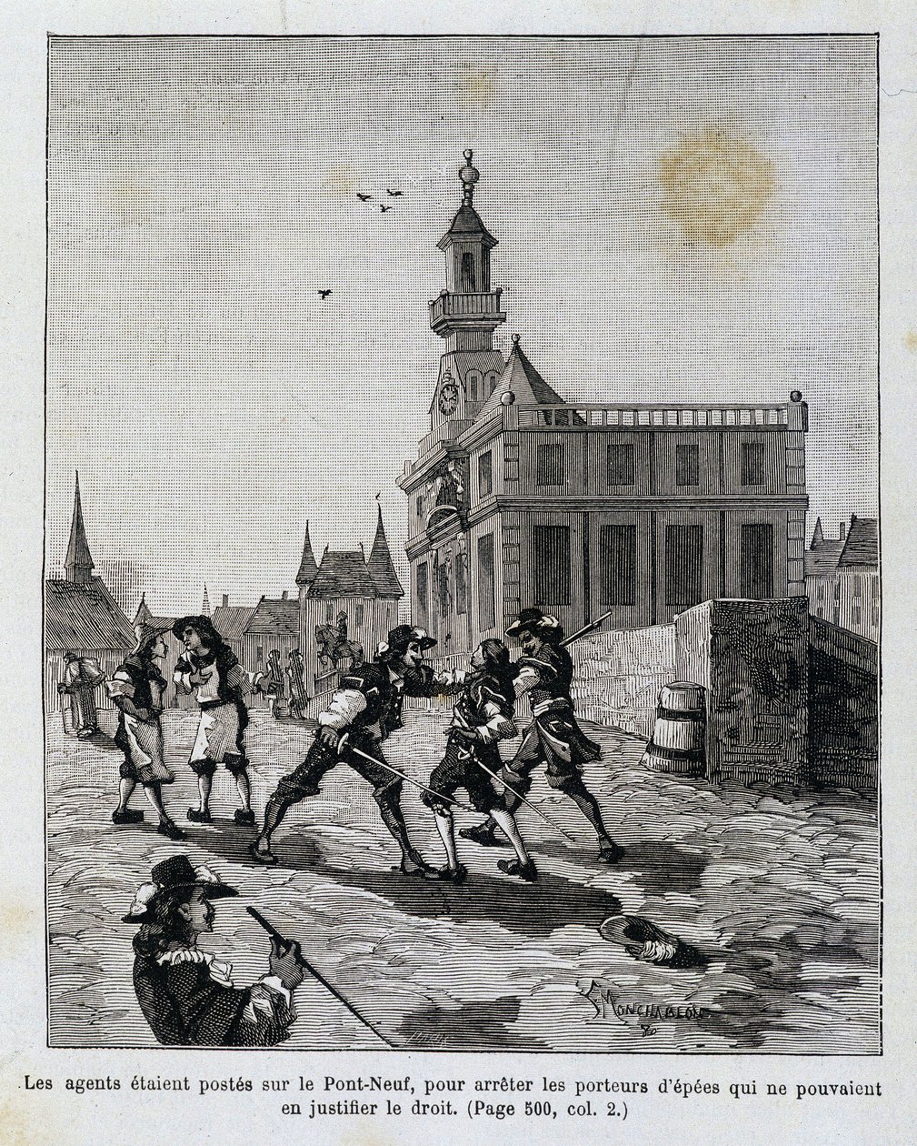 Agentene var stasjonert på Pont Neuf, for å stoppe de som ikke kunne forsvare sin rett. av Unknown artist