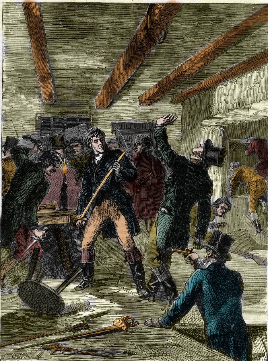 Arrestasjonen av Cato Street-konspiratørene (gravering) - “The Cato Street-konspiratørene...”” (Cato Street Conspiracy) av Unknown artist