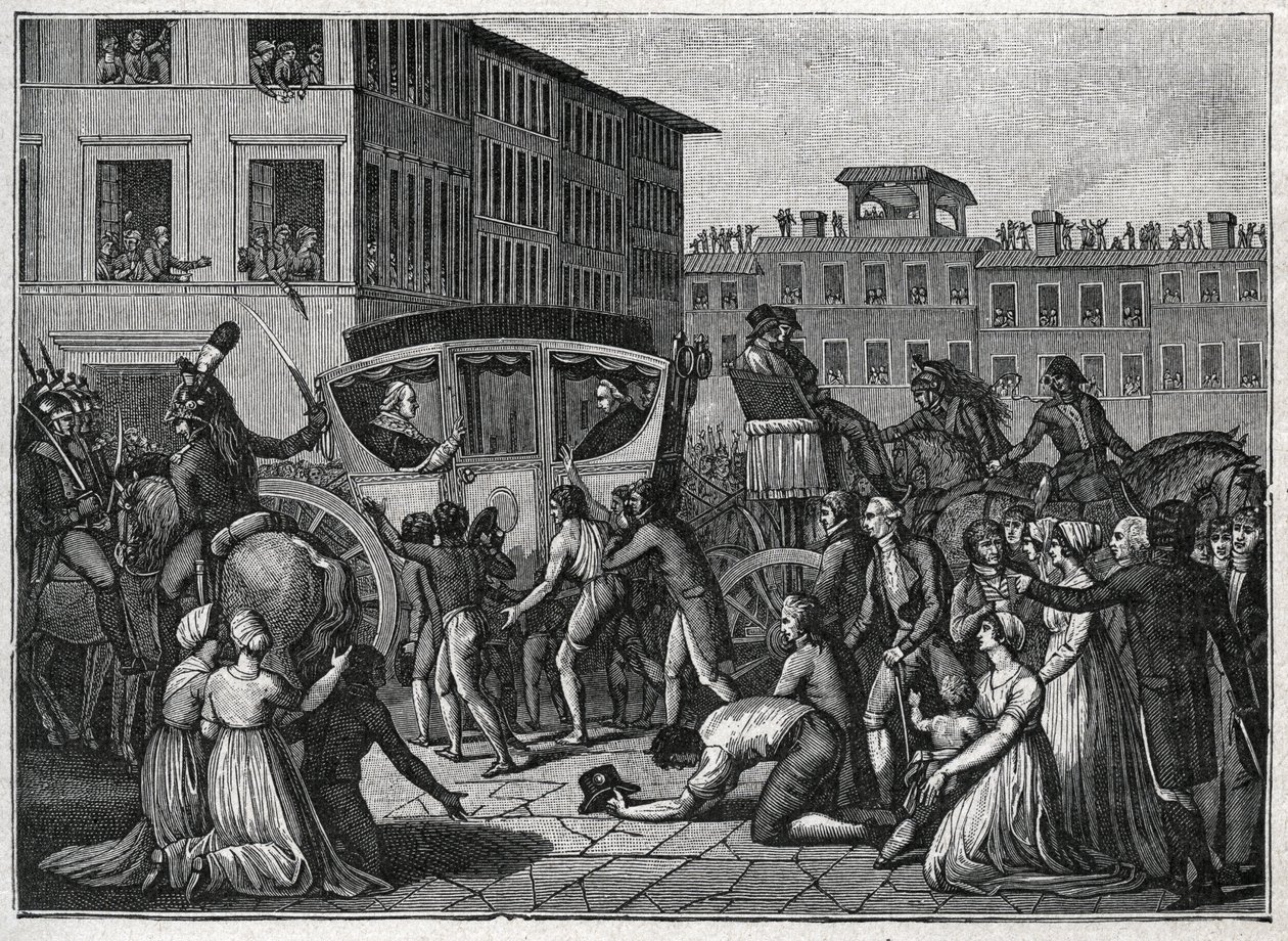 Ankomsten av pave Pius VI (Giovanni Angelo Braschi dit Pius VI, PIO 1717-1799) til Grenoble i 1799. Gravering fra 1800. av Unknown artist