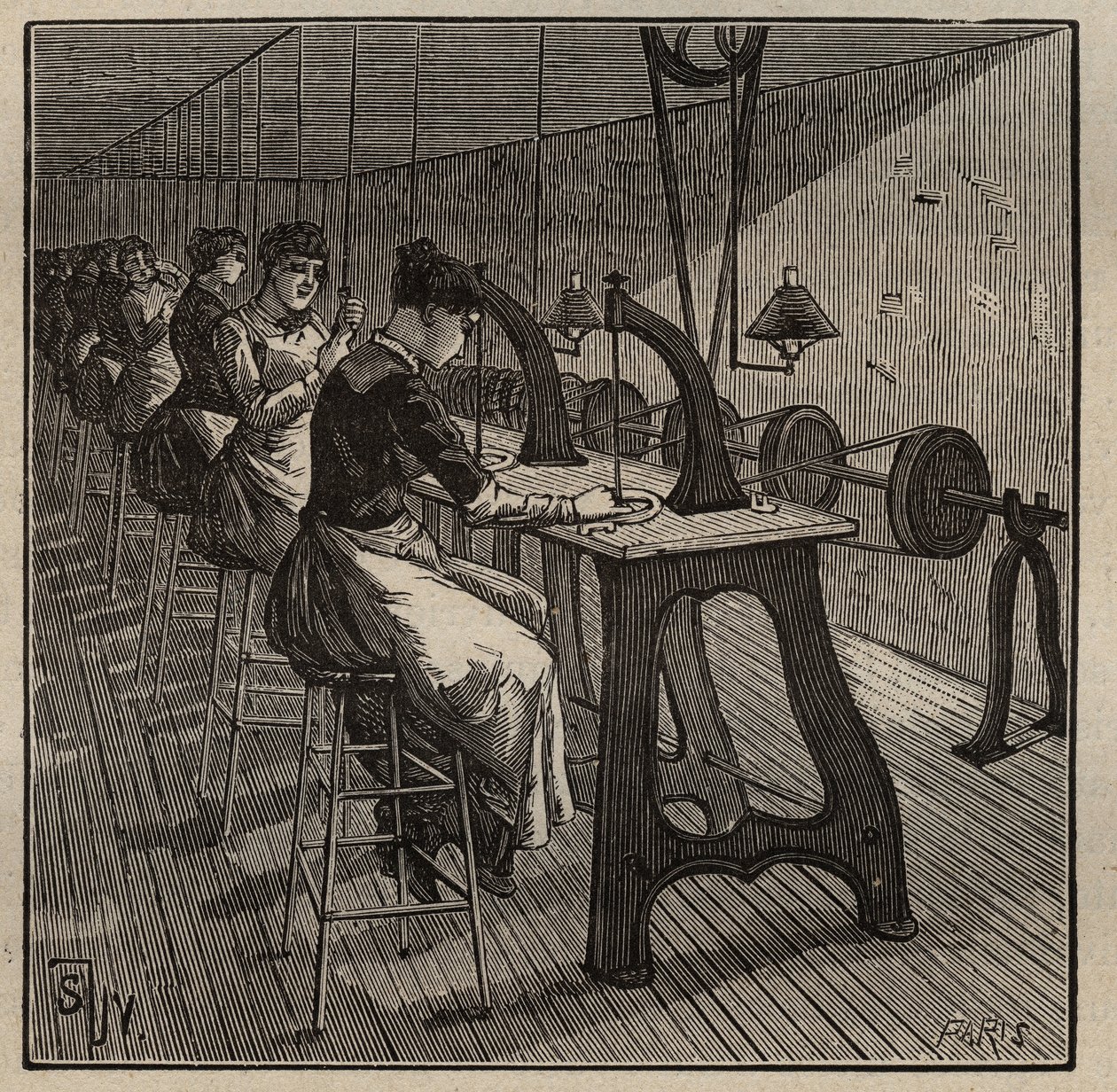 Kunsten å lapidær: fasettering og polering av diamant. Gravering fra 1885 i "" Les arts et metiers illustres"" av Adolphe BITARD. av Unknown artist