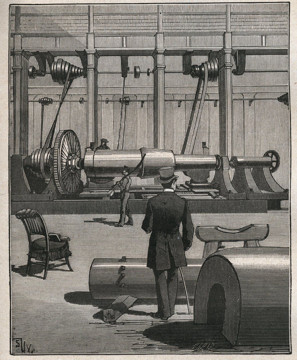Kunsten å reise: skyte en stålmonsterkanon. Gravering fra 1885 i "" Les arts et metiers illustres"" av Adolphe BITARD. av Unknown artist