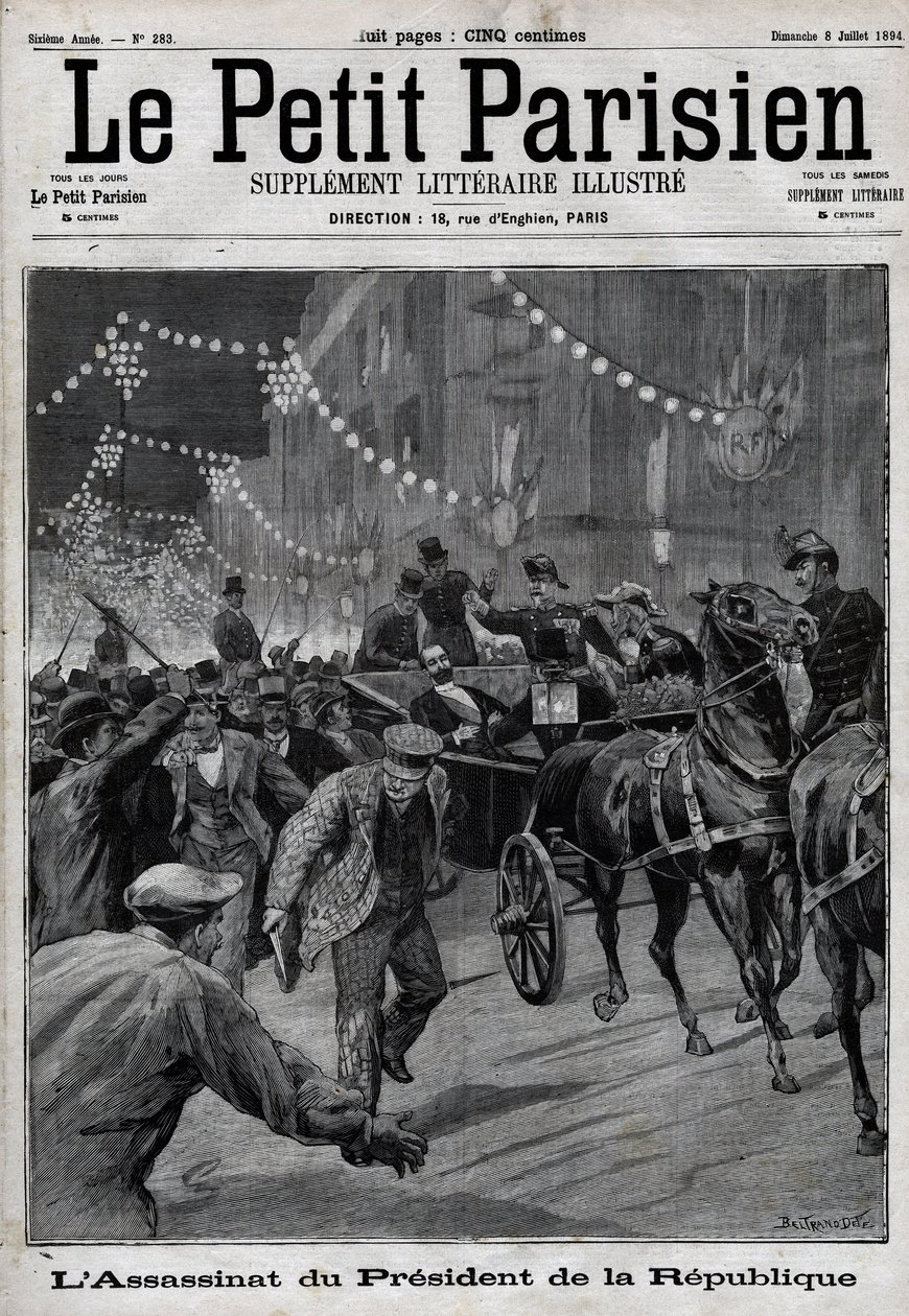 Attentatet på republikkens president Sadi Carnot (1837-1894) av den italienske anarkisten Sante Caserio 24. juni av Unknown artist
