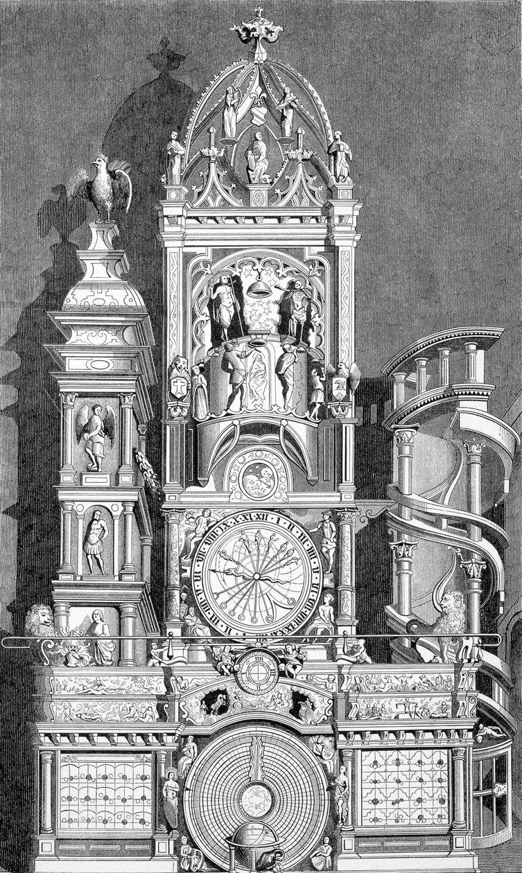Den astrologiske klokken i Strasbourg, henrettet i 1573 av Conrad Dasypodius - gravering av Unknown artist