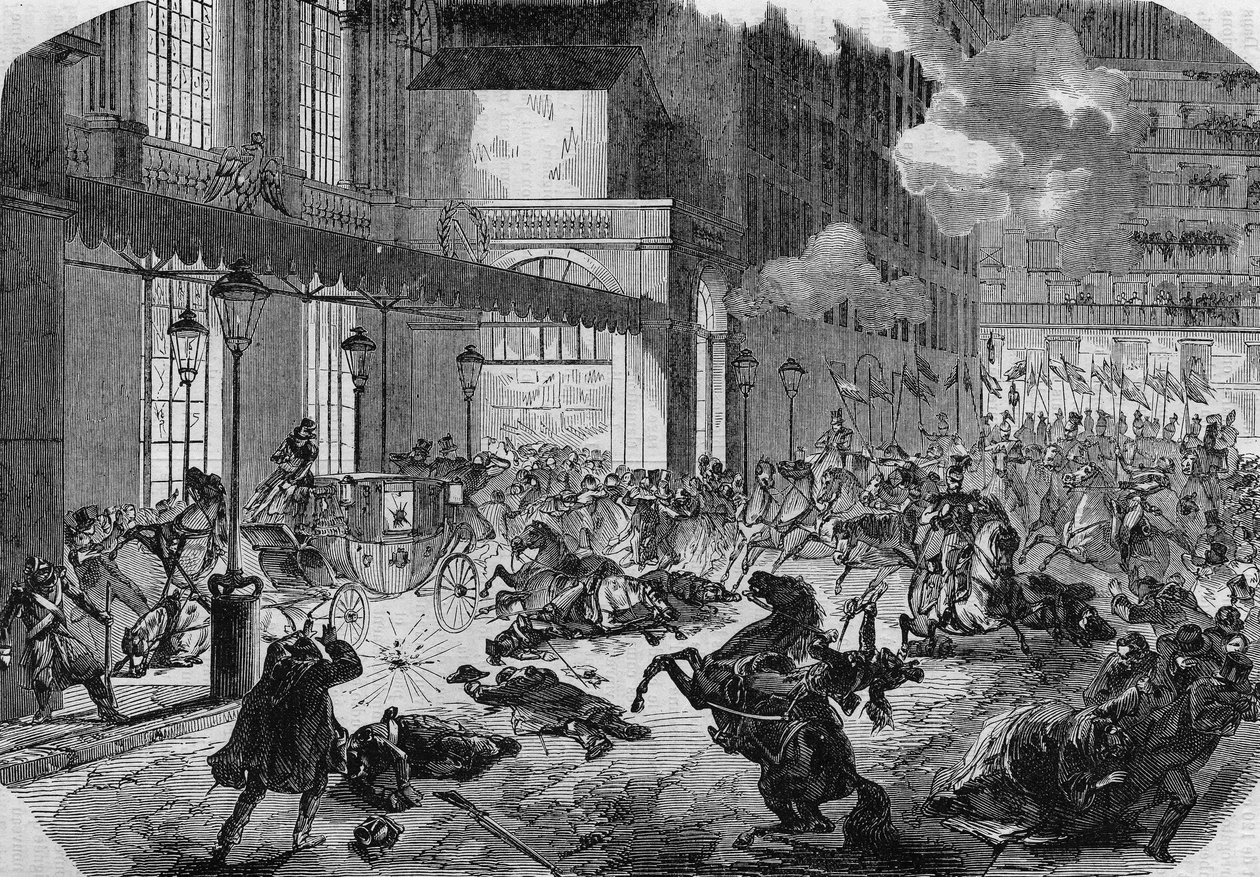 The attack by the Italian revolutionary Felice Orsini (1819-1858) against Napoleon III. Paris av Unknown artist