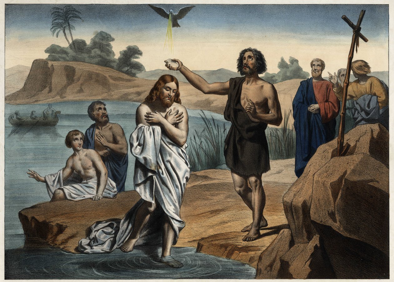 The baptism of Christ. Anonymous engraving from the middle of the 19th century. av Unknown artist