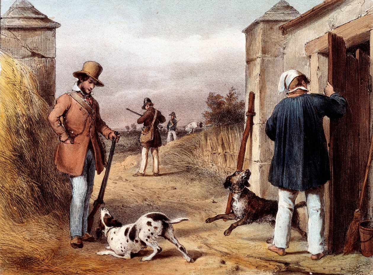 Begynnelsen for jakt Litografi fra 1800-tallet Gien, jaktmuseum av Unknown artist