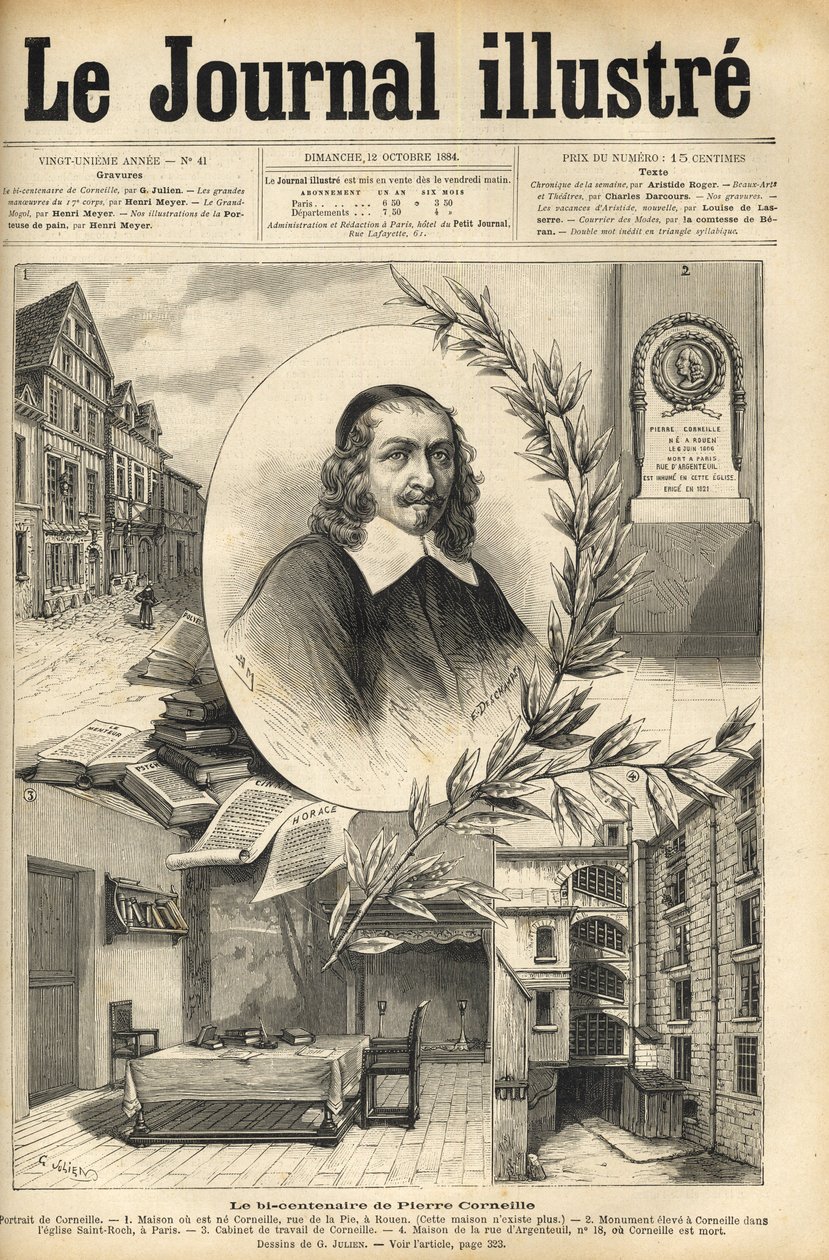 Tohundreårsdagen til Pierre Corneille - Le bicentenaire de Pierre Corneille - gravering i "Le journal illustrious"" fra 1884 av Unknown artist