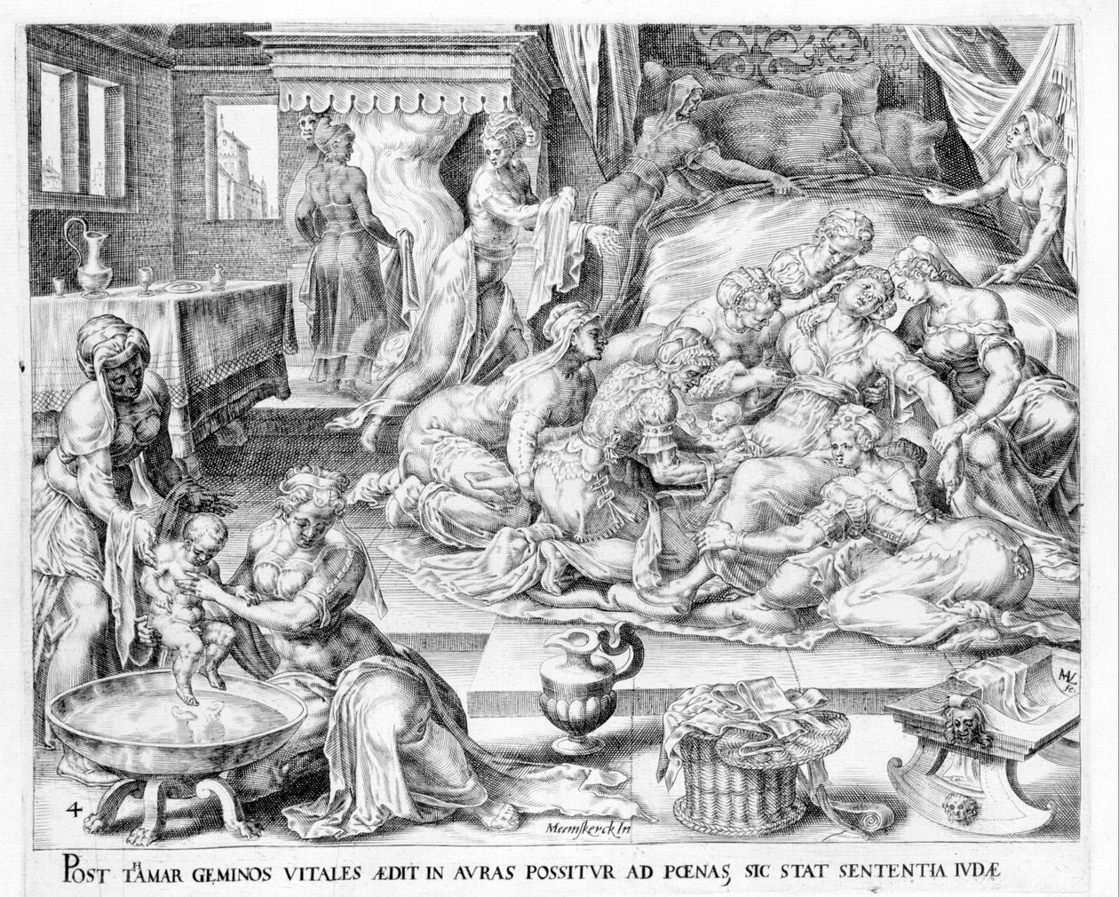 Thamars fødsel. Gravering fra 1600-tallet av Antonio Blocklaus. av Unknown artist