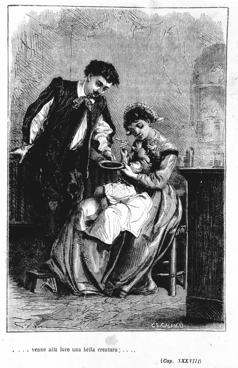 Fødselen til sønnen til Renzo og Lucia - i "" Forloverne "" (I promessi Sposi) av Manzoni av Unknown artist