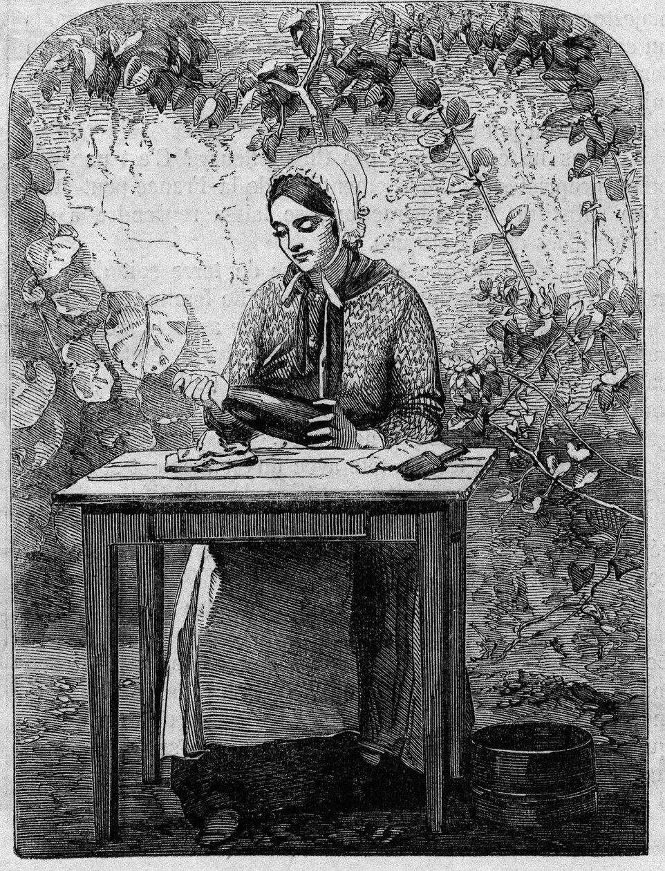 The bottling of Champagne wine. Engraving from 1864. av Unknown artist