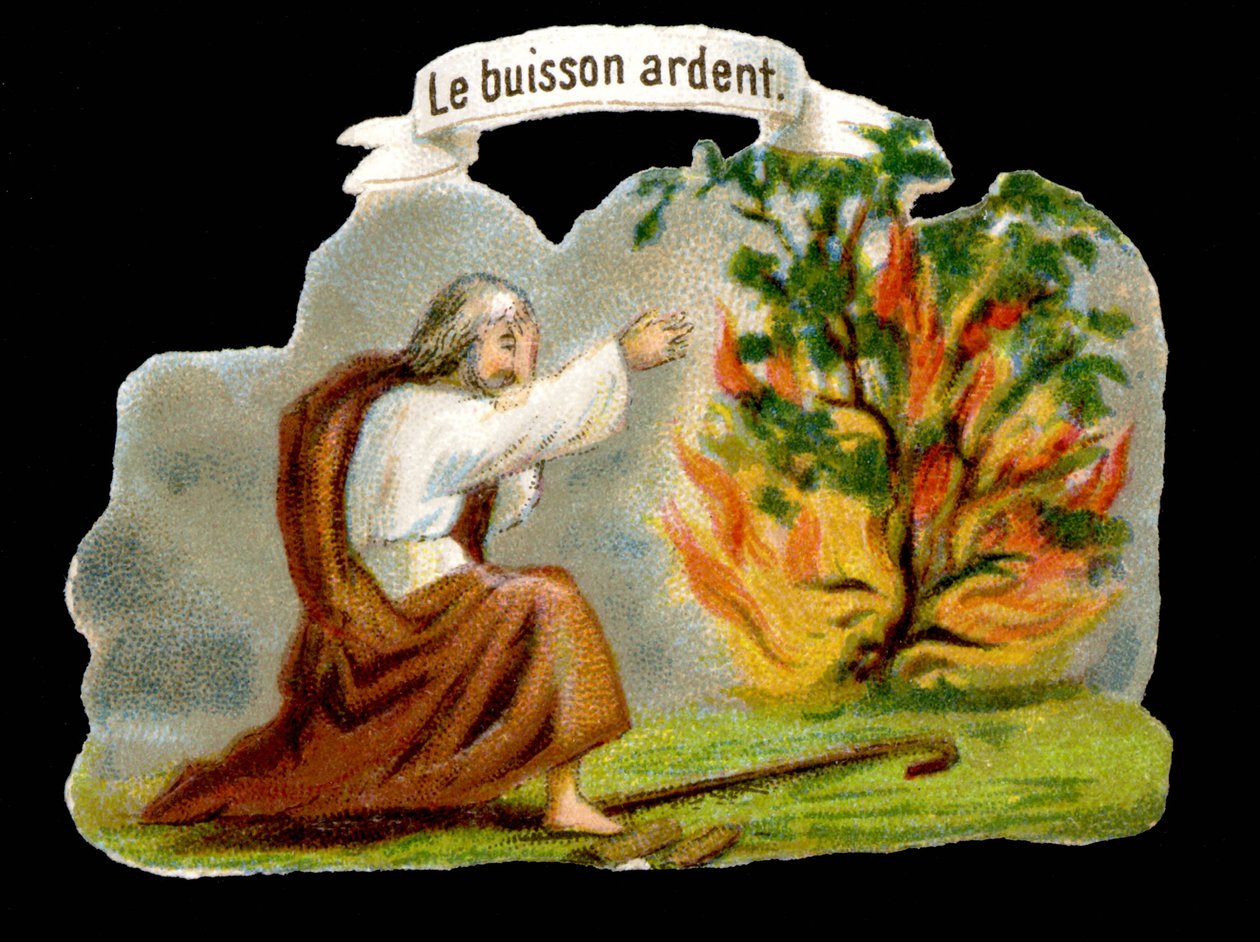 Den brennende busken - Populært bilde. 1800-talls kromolitografi. av Unknown artist