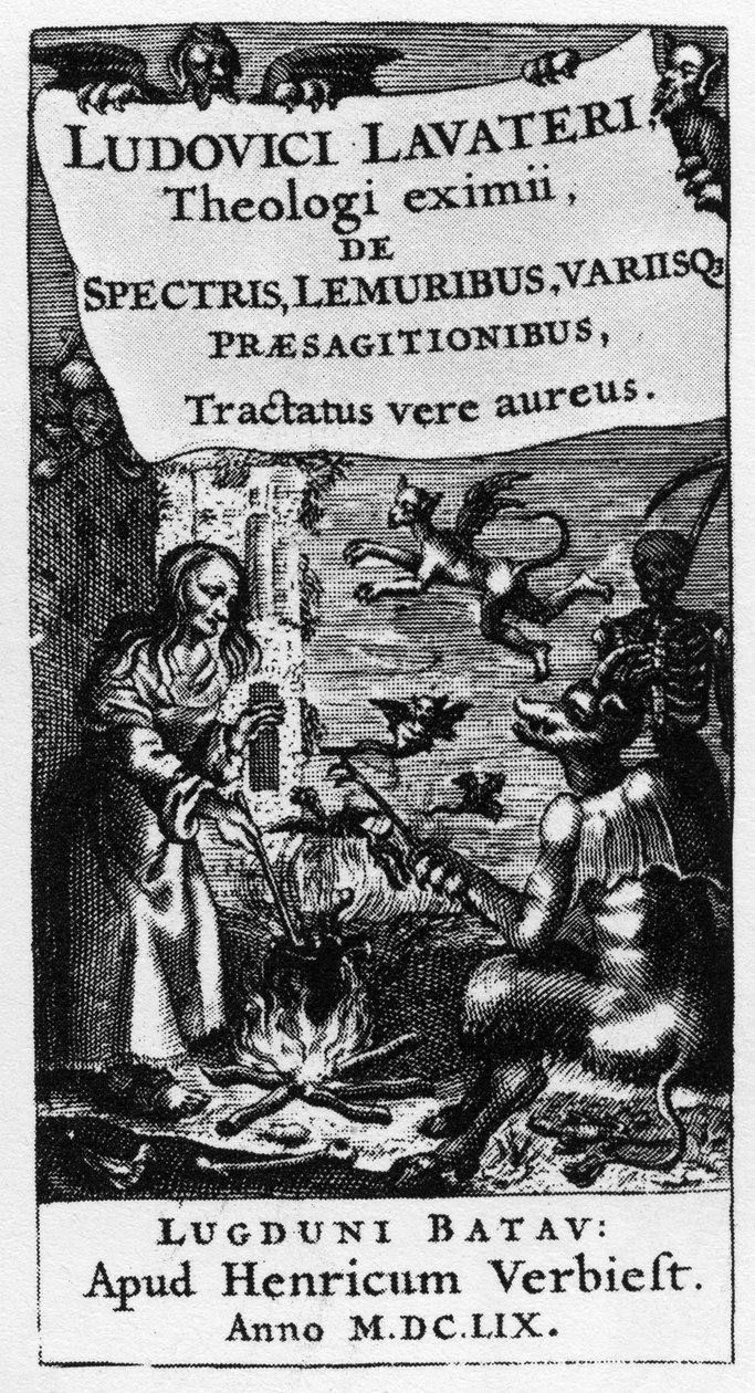 Heksens gryte - Frontispice av boken "" De spectris lemuribus et magnis "" av Ludwig Lavater (1527-1586) - 1659 av Unknown artist