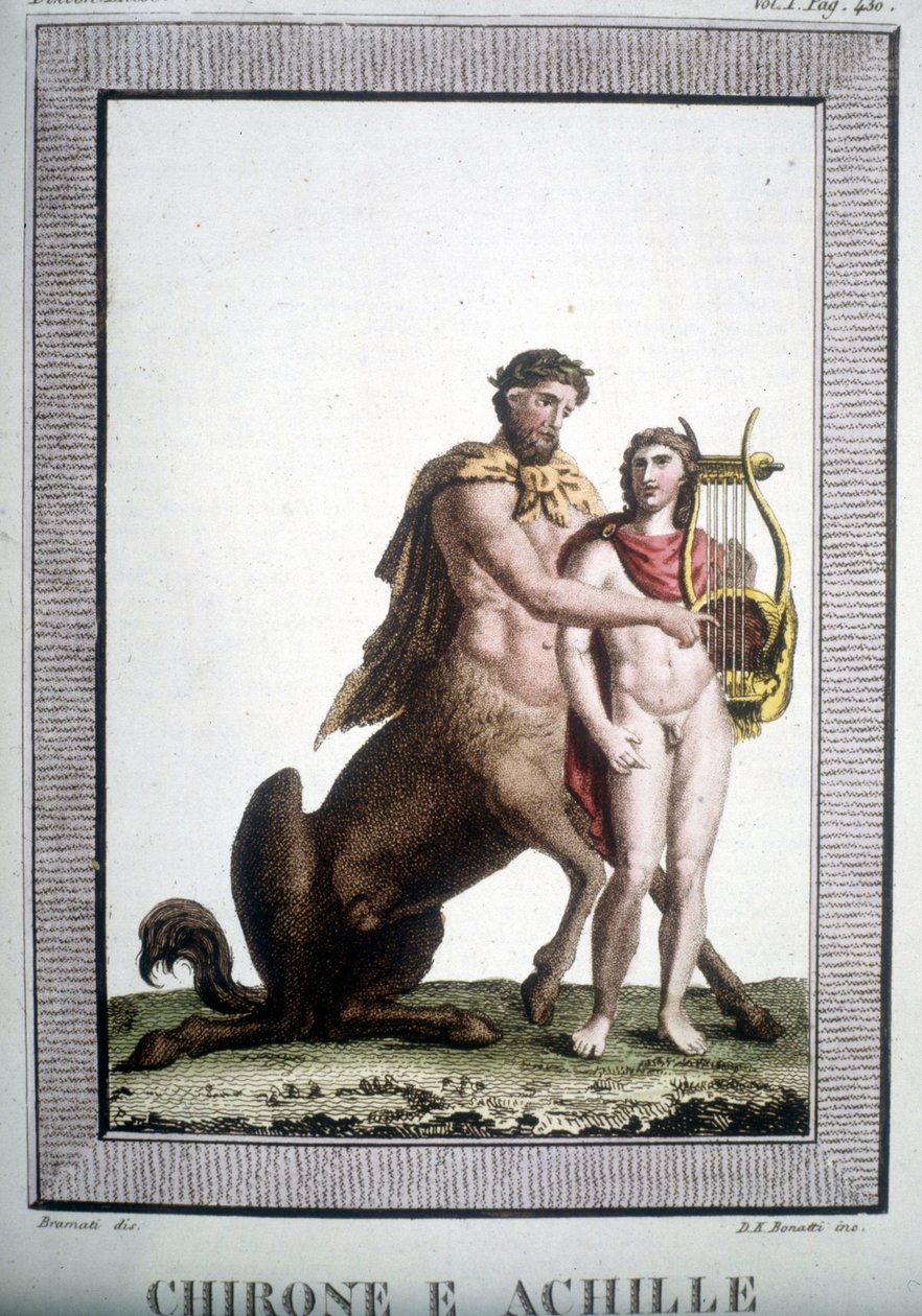 Kentauren Chiron og Achilles - i Mythological Dictionary av Unknown artist