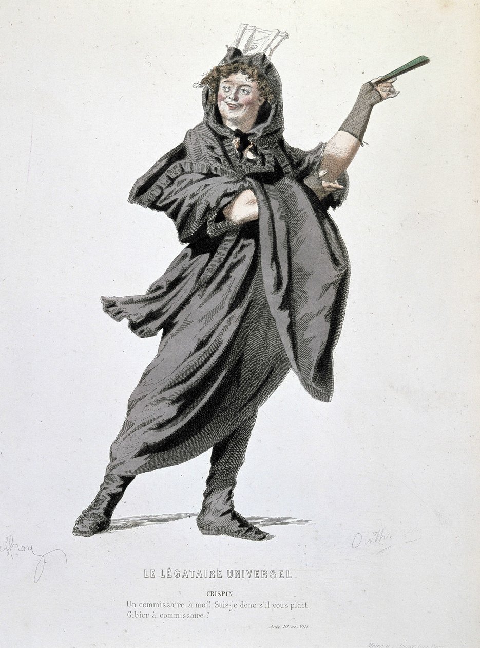 Karakteren til Crispin i "The universal legatary" (1708) av Jean François Regnard (1655 - 1709). Gravering av 1800-tallet. av Unknown artist