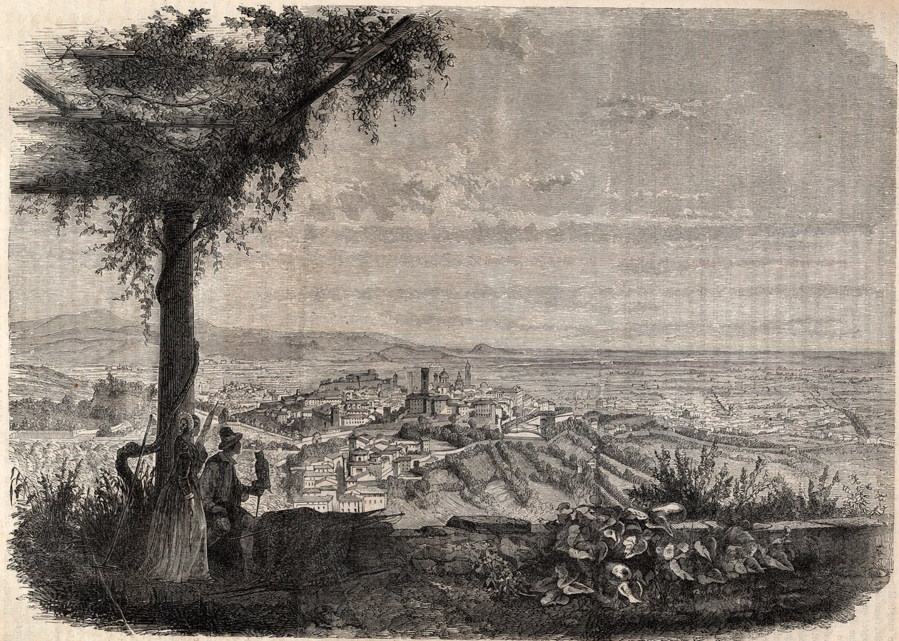 Byen Bergamo (Bergamo) rundt 1858 - gravering - av Unknown artist