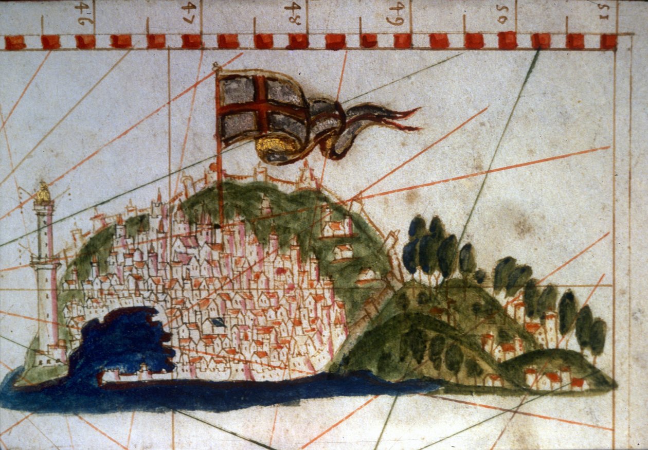 Byen Genova på en portulan fra 1300-tallet. av Unknown artist