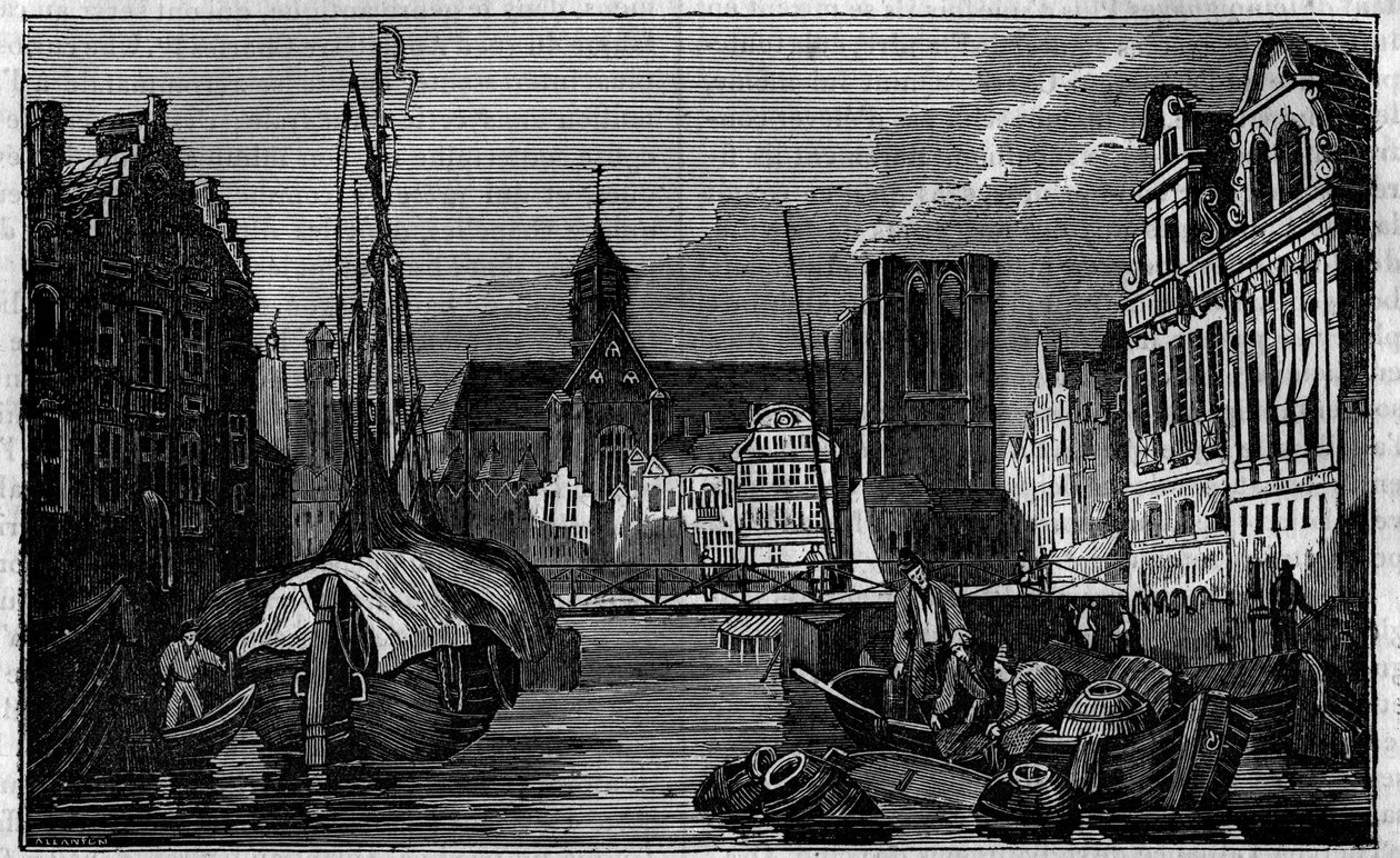 Byen Gent i Belgia på 1800-tallet. av Unknown artist