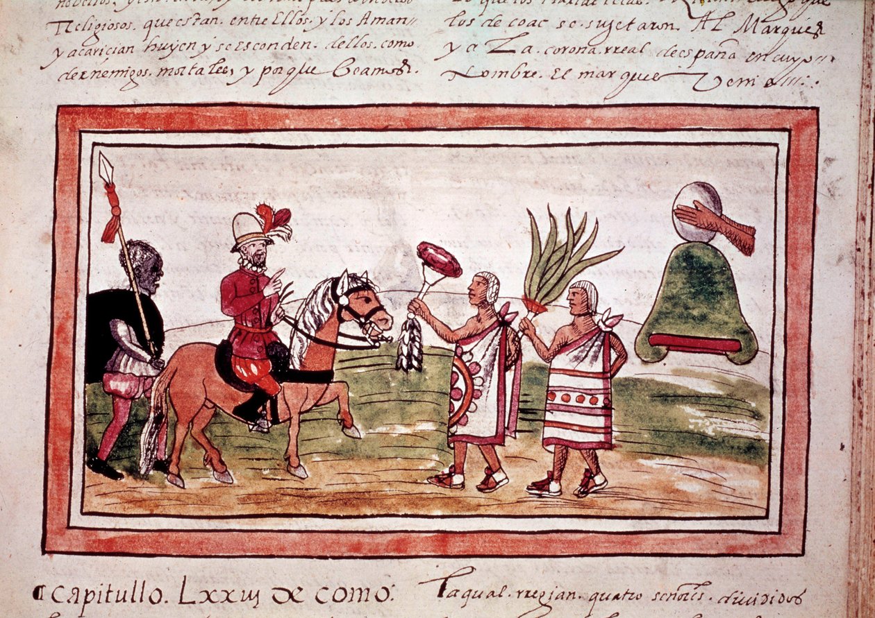 Erobringen av Mexico av den spanske conquistadoren Hernando Cortes (Hernan eller Fernando Cortes eller Cortez av Unknown artist