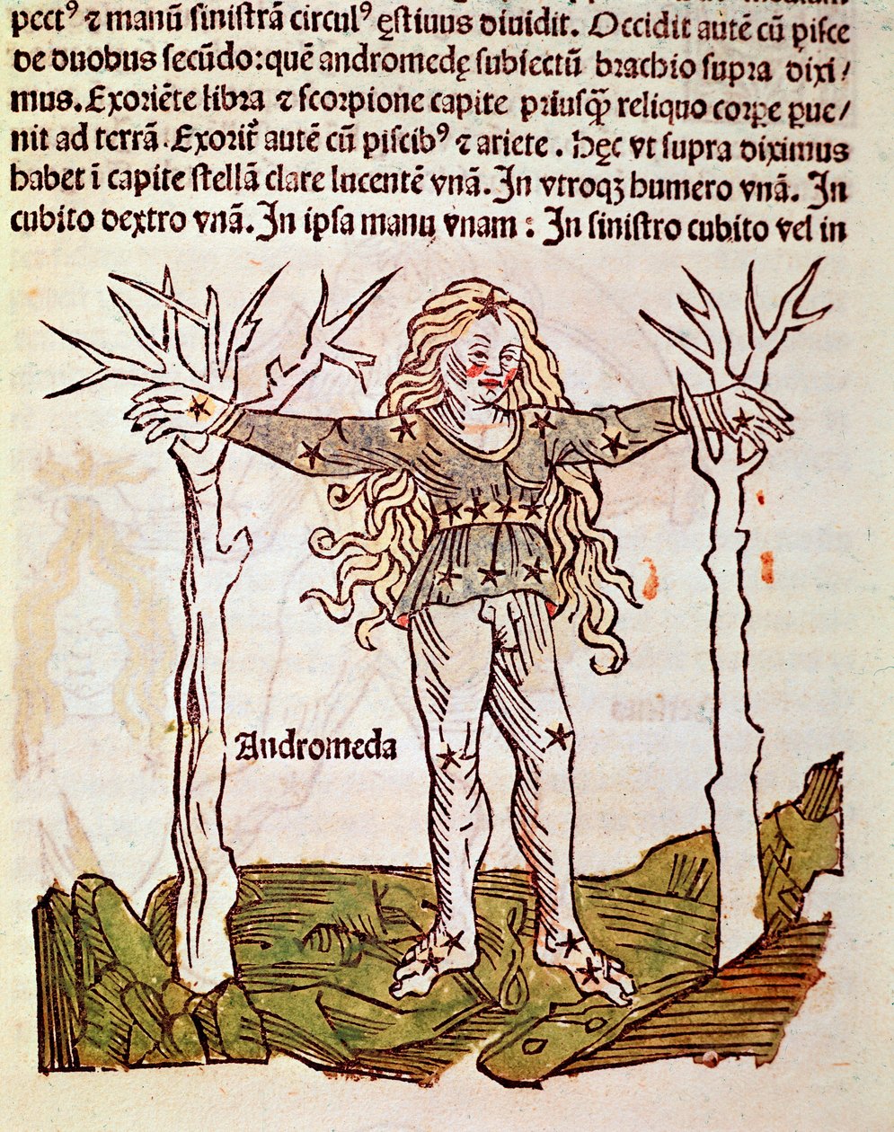 Konstellasjonen Andromede Detail stammer fra "" Poeticon astronomikon"" tilskrevet den romerske historikeren Hygin (Gaius Julius Hyginus) (1. århundre f.Kr.) (Andromeda-konstellasjonen, fra "" Poeticon astronomikon"" av Unknown artist