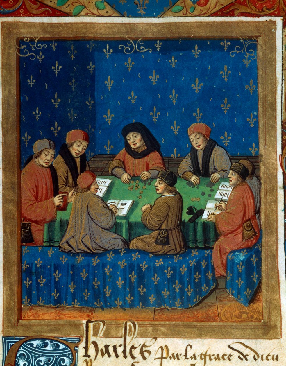 Tellerne til Royal Tresor Miniature tatt fra en melking på sølv (sannsynligvis De Moneta) av Nicolas Oresme (1320-1382) av Unknown artist