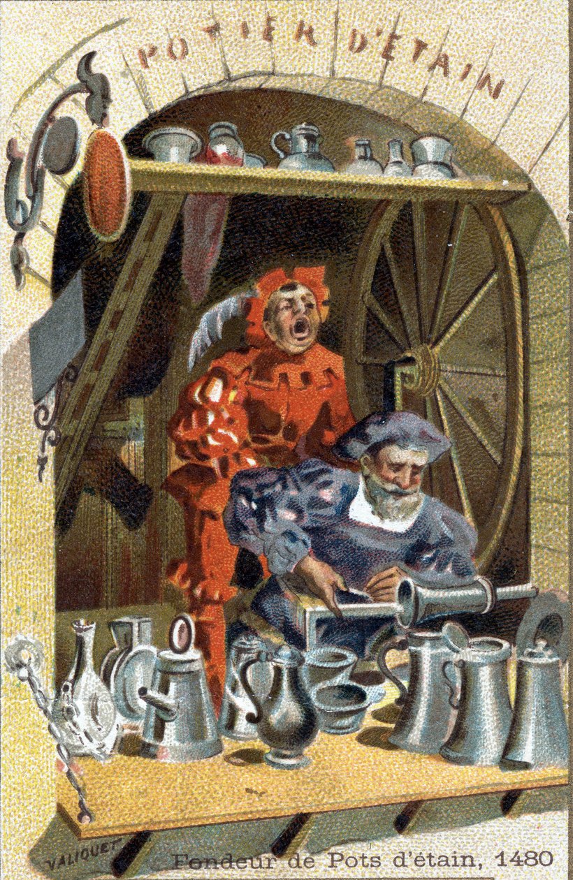 Håndverket til tinngrytesmelteverk i 1480. av Unknown artist