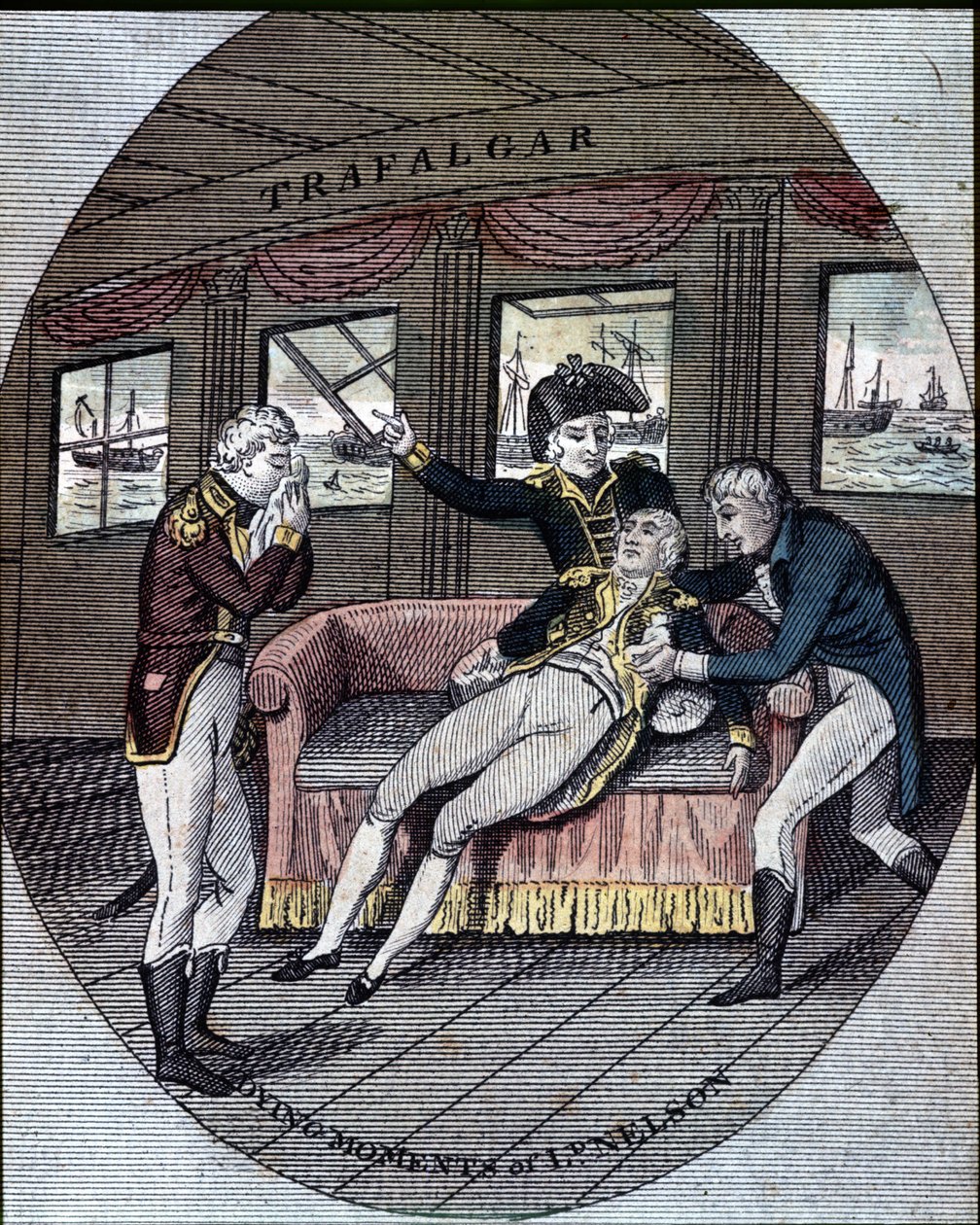 Admiral Nelsons død, slaget ved Trafalgar, ombord på skipet hans, "Victory" (21. oktober av Unknown artist