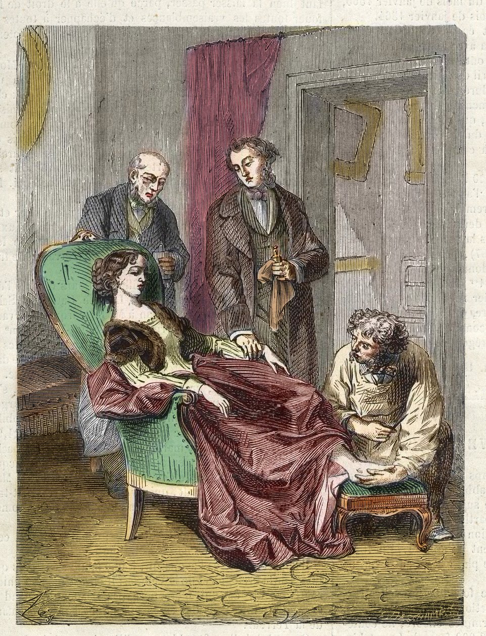 Hannah Greeners død forårsaket av inhalering av for mye kloroform (anestesi) - 1848 - Hannah GREENER, en 15 år gammel jente bukker under for en synkope under en kloroformbedøvelse administrert for å operere en inkarnert negl - gravering av Unknown artist