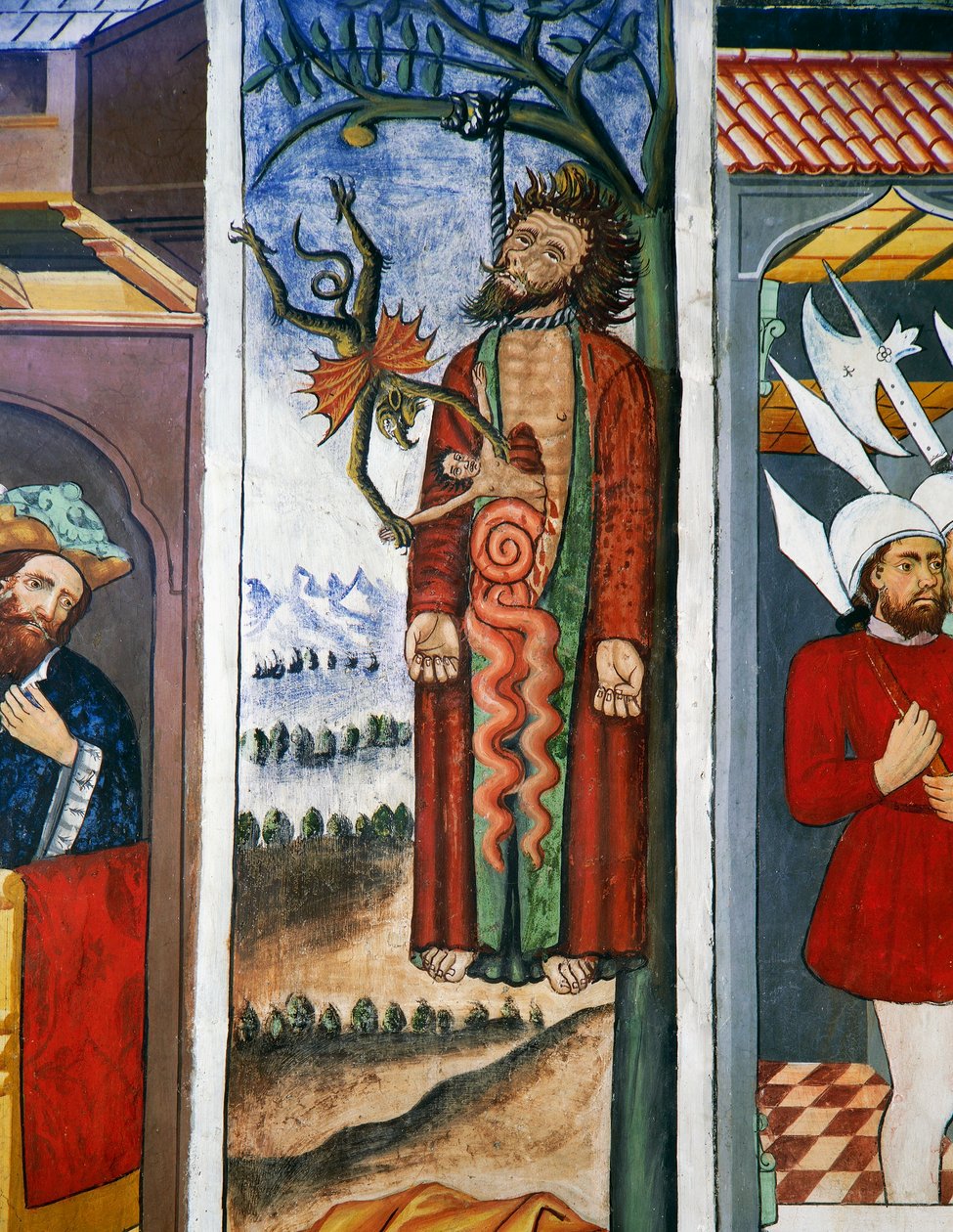 Judas død, Kristi liv (1400-tallet), fresker, St. Sebastian-kapellet, Villard-de-Lans, Rhone-Alpes, Frankrike. av Unknown artist