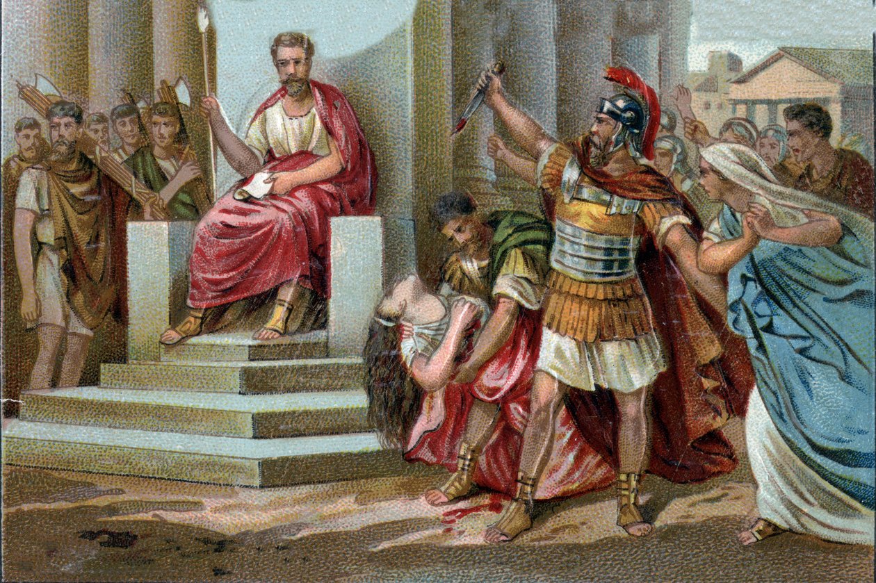 Virginias død I 449 f.Kr. hevder Appius Claudius, decemvir under republikken Roma, Virginia (Verginia), datter av Centurion Virginius (Verginius) som han er forelsket i, som slaven sin. Ved å misbruke makten sin får han henne til å stoppe. Decemviren c av Unknown artist