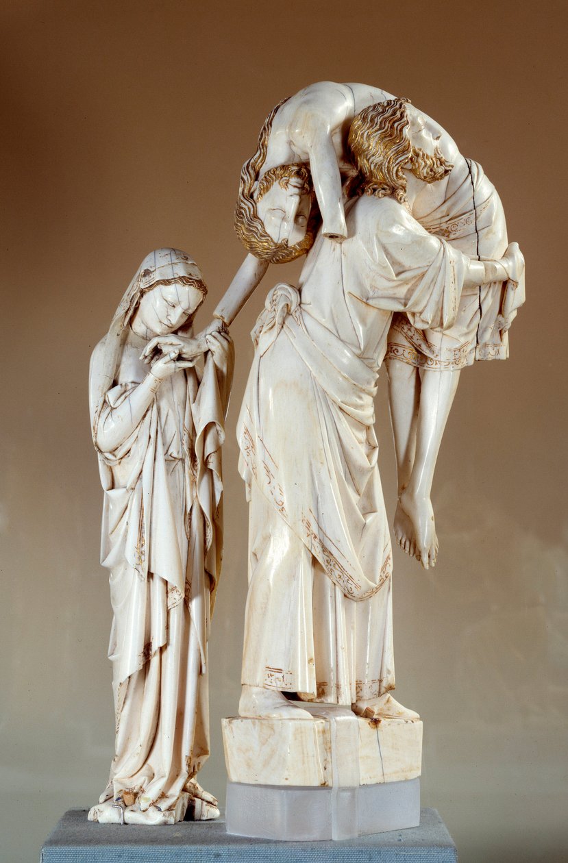 Nedstigningen av korset: Kristus bærer av Saint John, Jomfrugruppen skulter i elfenben. Slutten av 1200-tallet. Paris, Louvre-museet av Unknown artist