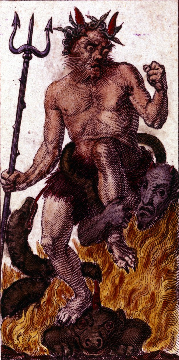 Djevelen avbildet på et tarotkart fra 1840. av Unknown artist
