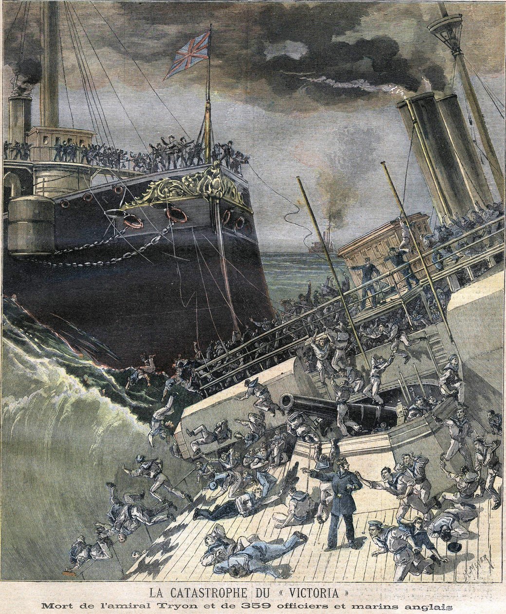 Katastrofen til slagskipet "Victoria" i 1893. Admiral Tryon og 359 offiserer og engelsk sjømann døde av Unknown artist