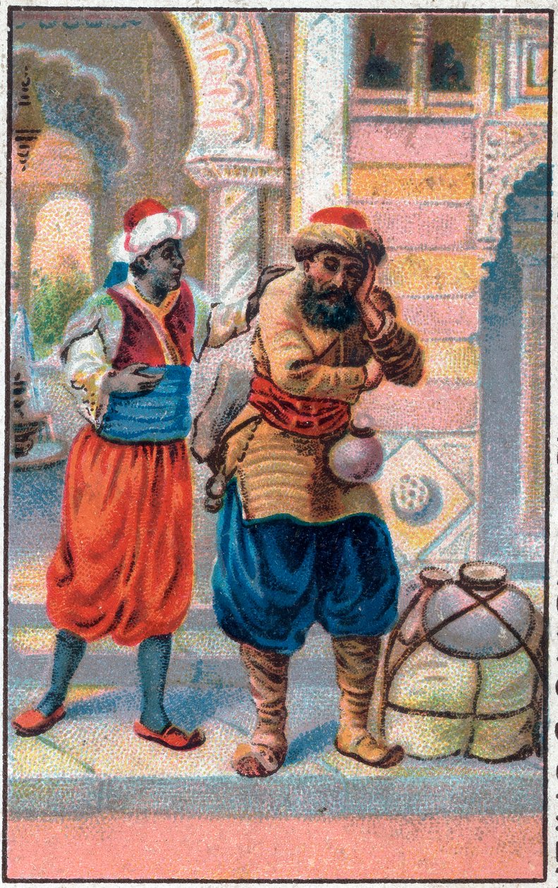 Dørfaixen. De fantastiske eventyrene til sjømannen Sinbad (Sindbad). Populær fortelling om 1001 netter (ett tusen og en natt). Kromolitografi fra slutten av 1800-tallet. av Unknown artist