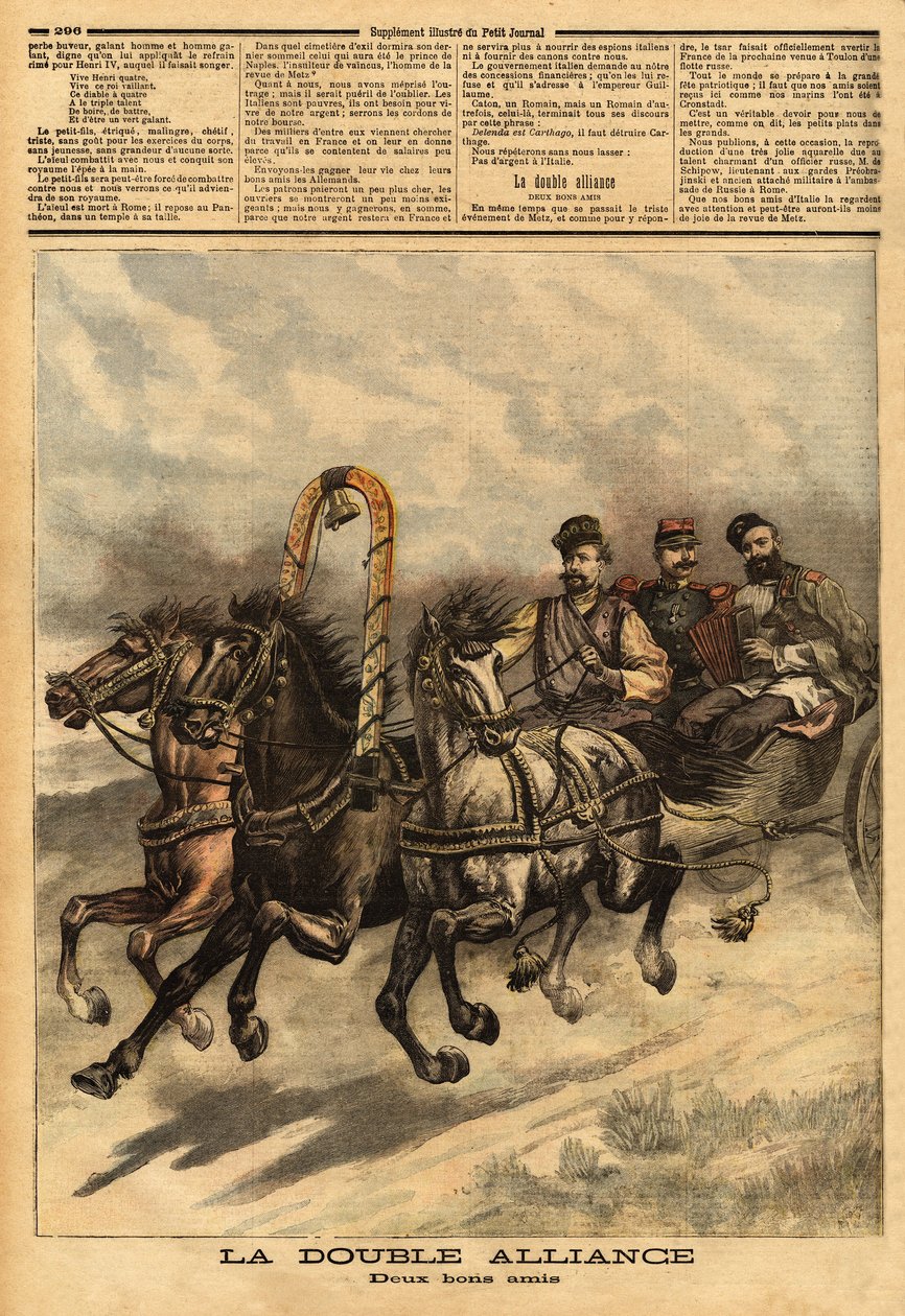 Den doble alliansen mellom Russland av Alexander III (1815-1894) og Frankrike. Gravering i "" Le petit journal"" 16/10/1893. Selvas samling. av Unknown artist