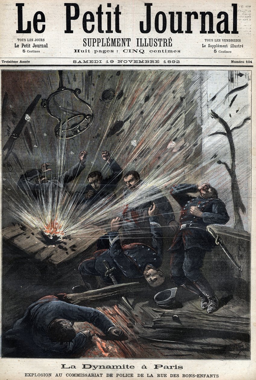 Dynamitten i Paris, eksplosjon ved politistasjonen rue des Bons Enfants forårsaket av angrepet av anarkisten Emile Henry, 8. november av Unknown artist