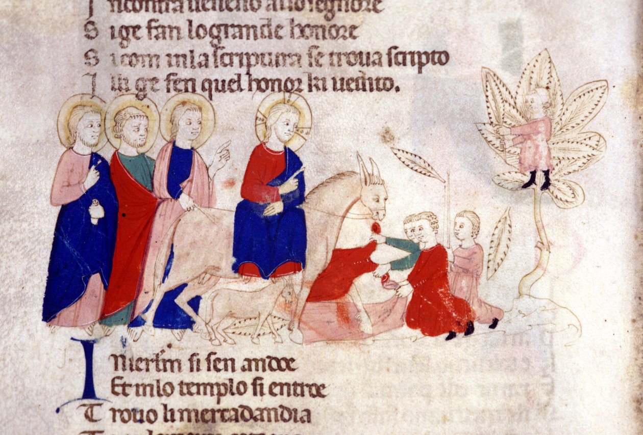 Kristi inngang til Jerusalem. 1300-talls miniatyr. av Unknown artist