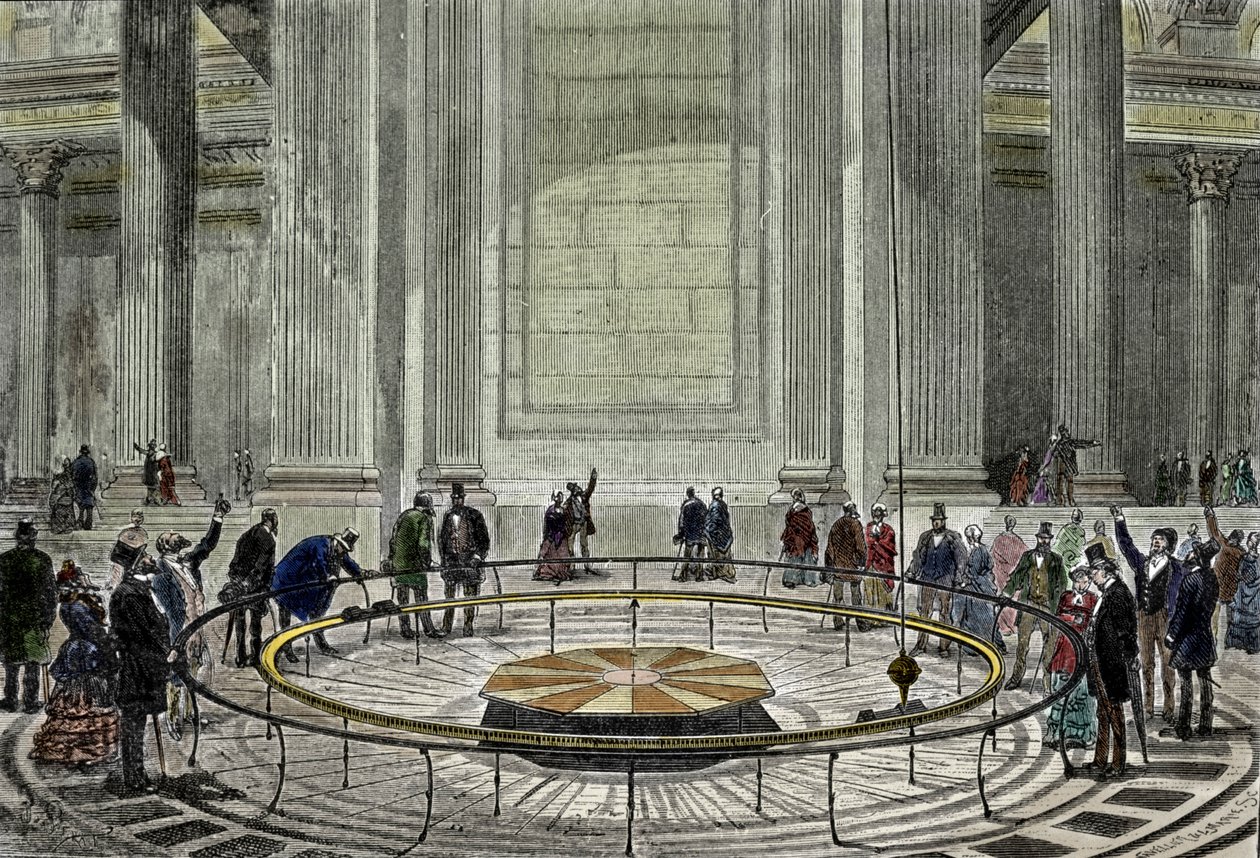 Den berømte opplevelsen av pendelen av Leon Foucault i 1851 som demonstrerer jordens rotasjon ved Pantheon i Paris. av Unknown artist